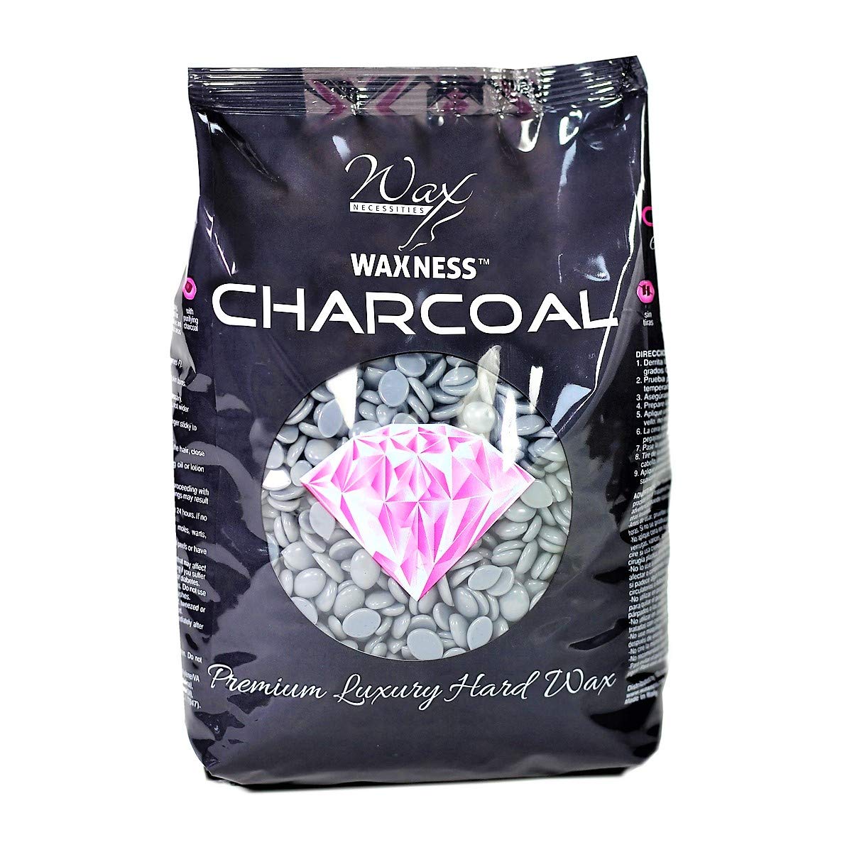 Waxness Charcoal Hard Wax Beads 1.1 lb (500 g) - Premium Synthetic Rosin-Free Stripless Wax with Creamy Film Formula for Sensitive Areas, Professional Beauty and Personal Care Waxness