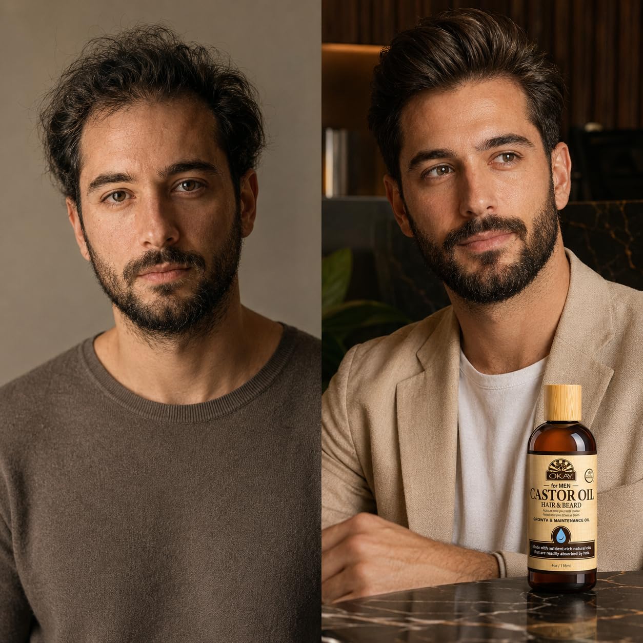OKAY MEN Castor Oil Beard & Hair Oil - Beard Health Oil Treatment for Men, Moisturizer for Soft Hair with Natural Ingredients, Hexane Free - 4 oz Beauty and Personal Care OKAY