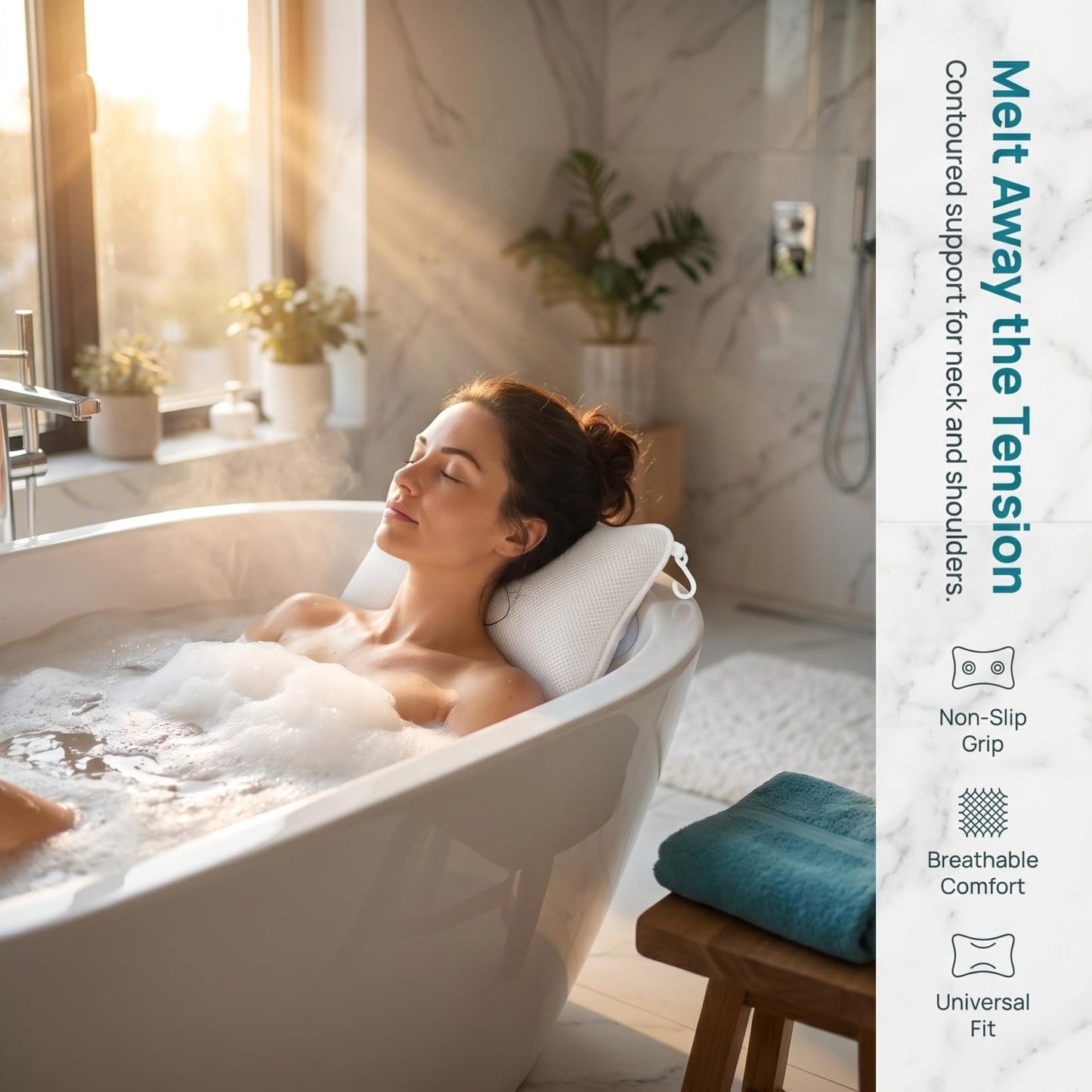 SUPVOX 3D Mesh Bath Pillow for Bathtub - Non-Slip Bathtub Pillow with 2 Strong Suction Cups, Breathable Neck and Head Support Cushion for Tub, Spa Beauty and Personal Care SUPVOX