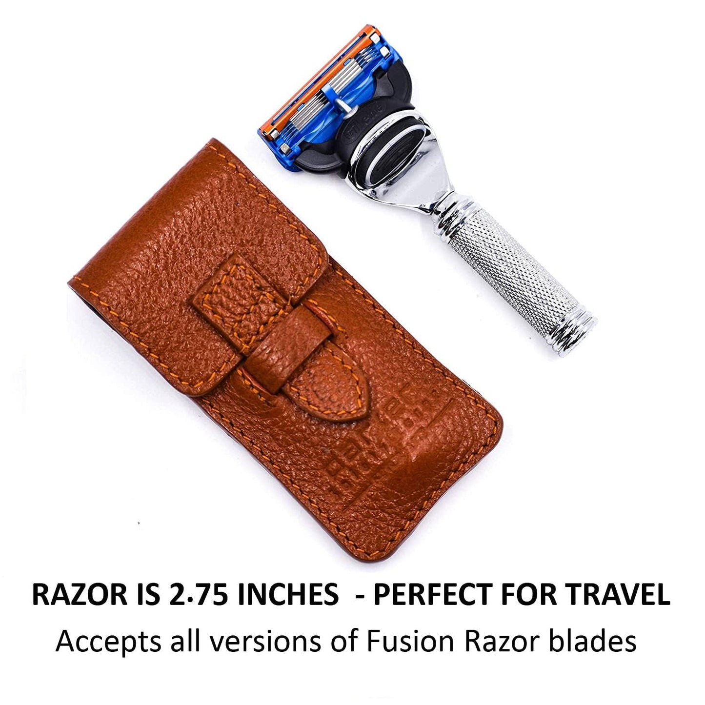 Parker Travel Fusion Safety Razor - Compact 2.75? Fusion-Style Razor with Luxurious Saddle-Leather Sheath & 1 Gillette Fusion Blade, Pocket-Friendly Beauty and Personal Care Parker Safety Razor