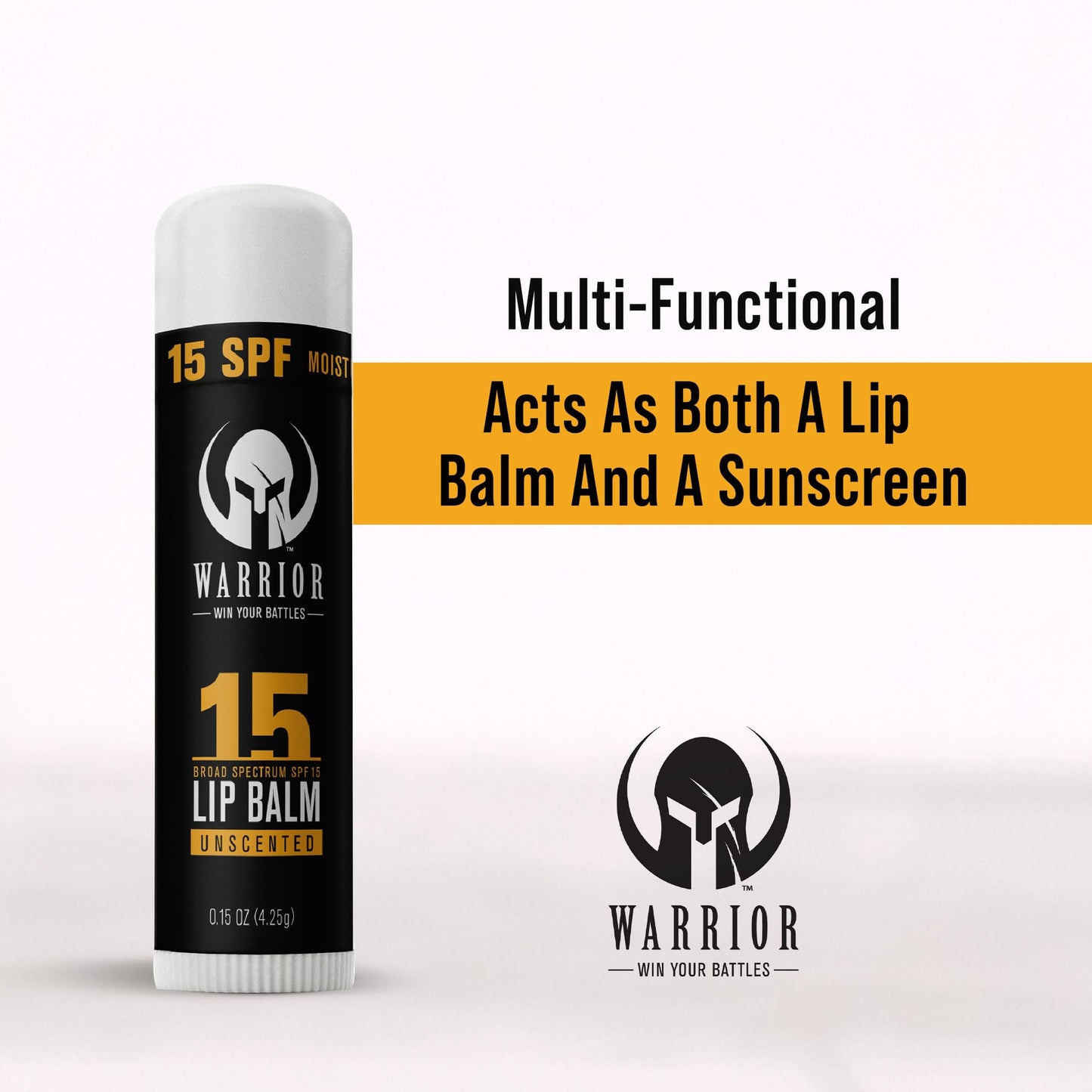 Warrior SPF 15 Lip Balm - Unscented Chapstick Made from Purified Beeswax in USA - Protects Against Wind, Cold, Heat, and UV Rays - Premium Lip Beauty and Personal Care WARRIOR -WIN YOUR BATTLES-