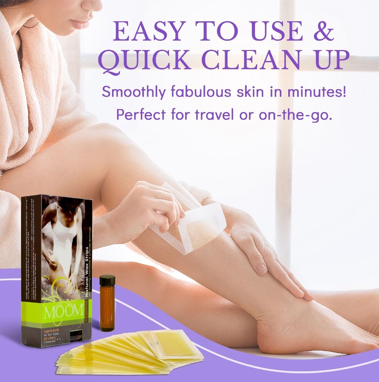 MOOM Express Ready to Use Wax Strips for Hair Removal - Body & Leg Wax Strips - Waxing Strips for women with Chamomile & Lavender and 0.27 Finishing Beauty and Personal Care MOOM
