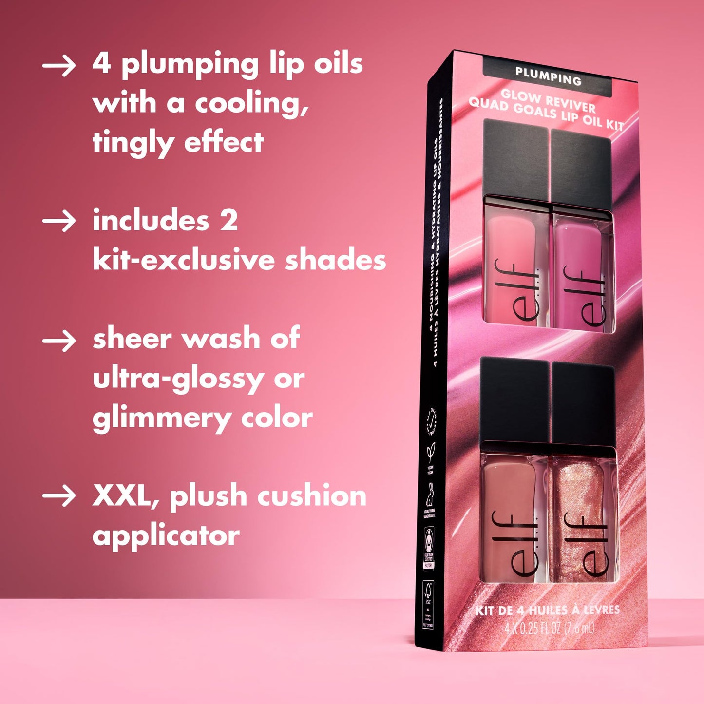 e.l.f. Glow Reviver Plumping Lip Oil Kit, Nourishing Tinted Lip Oils For A High-Shine Finish, Infused With Jojoba Oil, Vegan & Cruelty-Free, 4 Shades Beauty & Personal Care e.l.f.