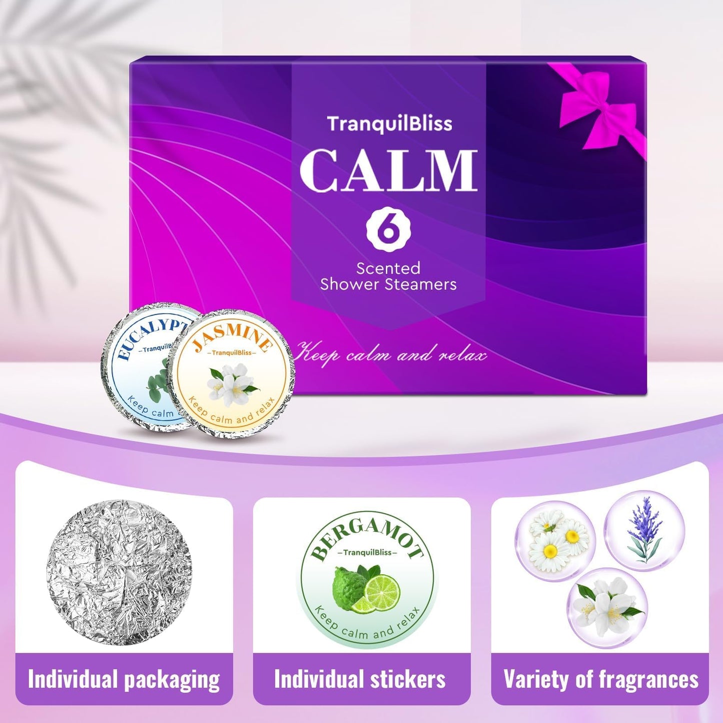 TranquilBliss Shower Steamers, 6 Pack Shower Tablets with Natural Fragrance, Self Care & Relaxation, Mother's Day, Individually Packaged, Valentine's Beauty and Personal Care TranquilBliss