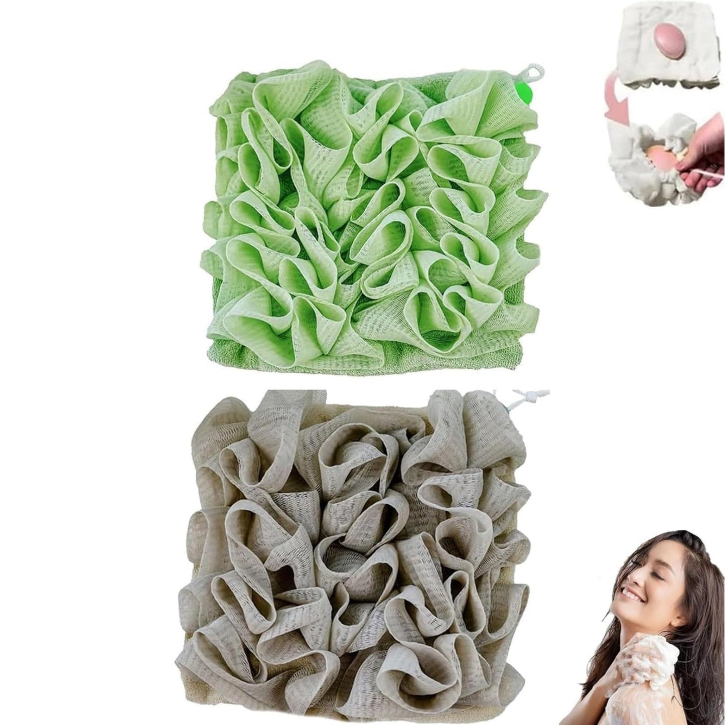 Wash Cloth Loofah Combo, The Soft Loofah and Washcloth, 2 in 1 Bath Loofahs Sponge, Loofahs Exfoliation, for Cleansing and Smooth Skin Beauty and Personal Care VOKETE