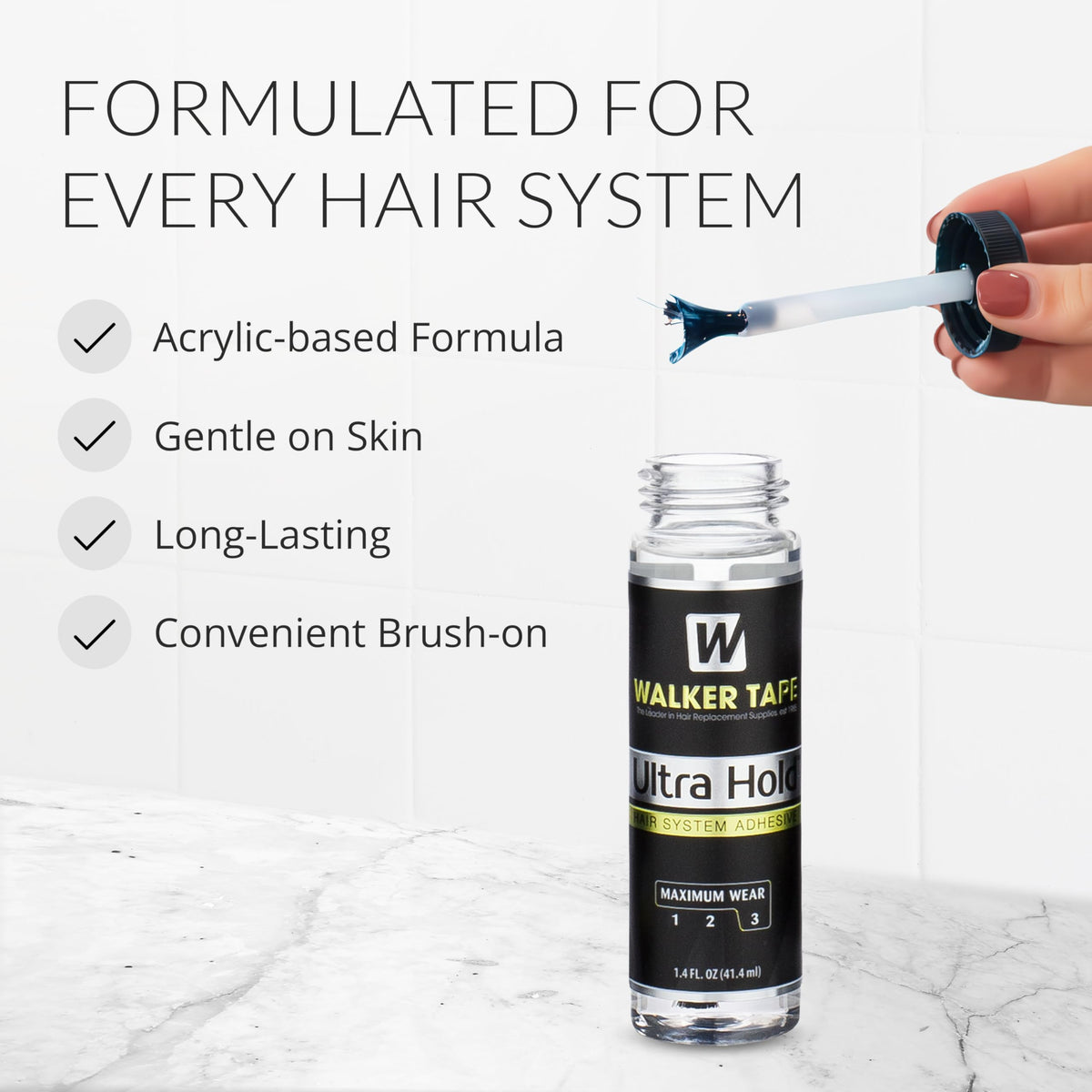 Walker Tape Ultra Hold Brush-On Adhesive, Waterproof Wig Glue for Lace Systems and Tape in Hair Extensions Human Hair, Strong Long Lasting Bonding