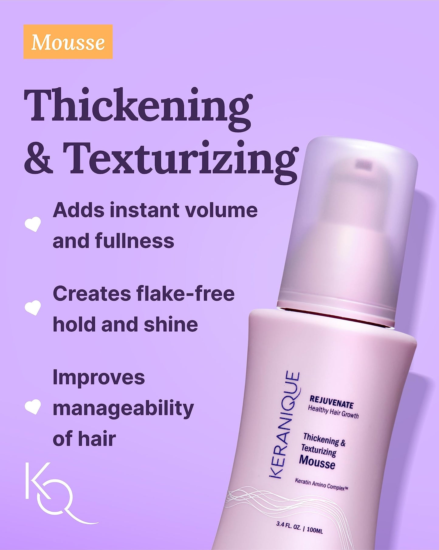 Keranique Volumizing Shampoo and Conditioner Set with Thickening Mousse - Keratin Enriched Volume Kit for Thinning, Fine, Damaged, Dry Hair - Color Beauty & Personal Care Keranique