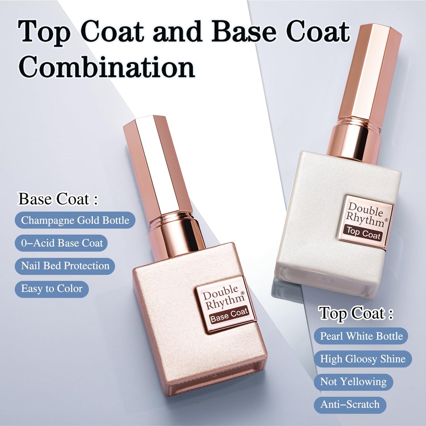 Double Rhythm 2 Pcs 15ML No Wipe Gel Top Coat and Base Coat Set Clear Glossy Gel Polish Kit (Base and Top Coat) Beauty and Personal Care Double Rhythm
