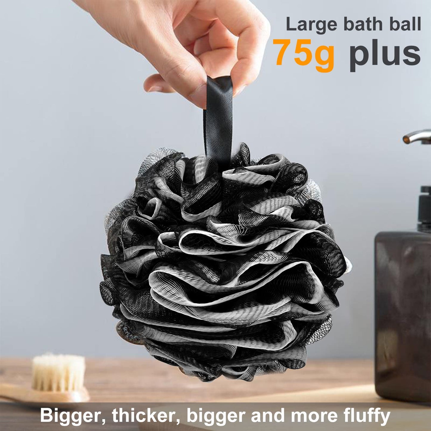 Loofah Charcoal Bath Shower Sponge Body Scrubber,75g XL Exfoliate Mesh Pouf Shower Bouquet,3 Pack Black Large Bath Sponge for Women and Men Beauty & Personal Care Scartink