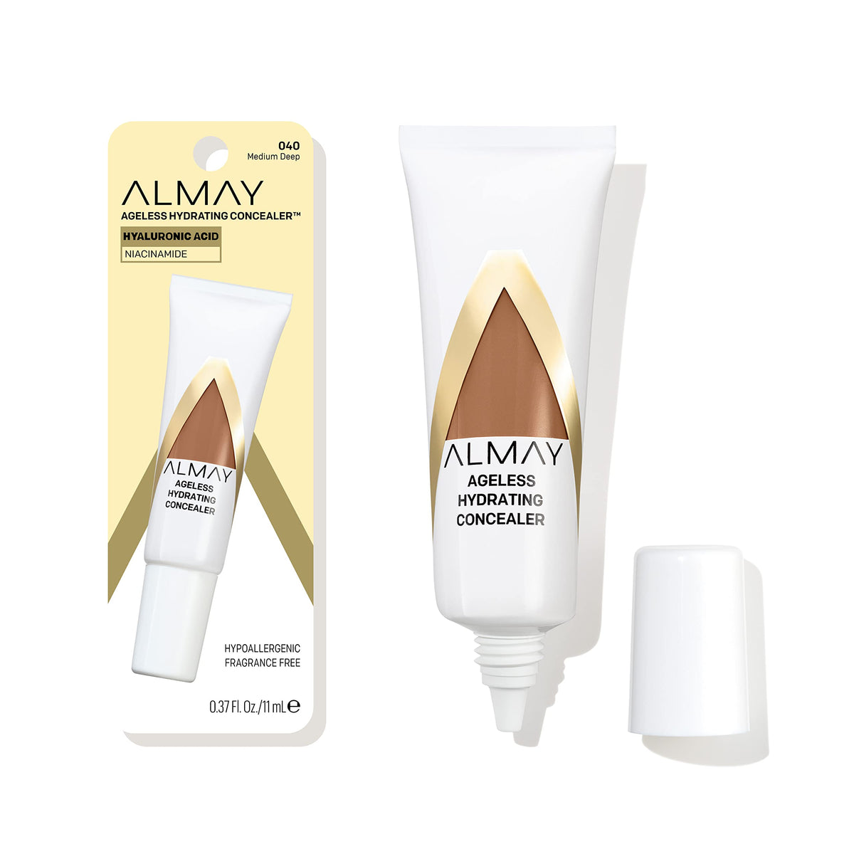 Almay Anti-Aging Concealer, Face Makeup with Hyaluronic Acid, Niacinamide, Vitamin C & E, Hypoallergenic, -Fragrance Free, 040 Medium Deep, 0.37 Fl Oz Beauty & Personal Care Almay
