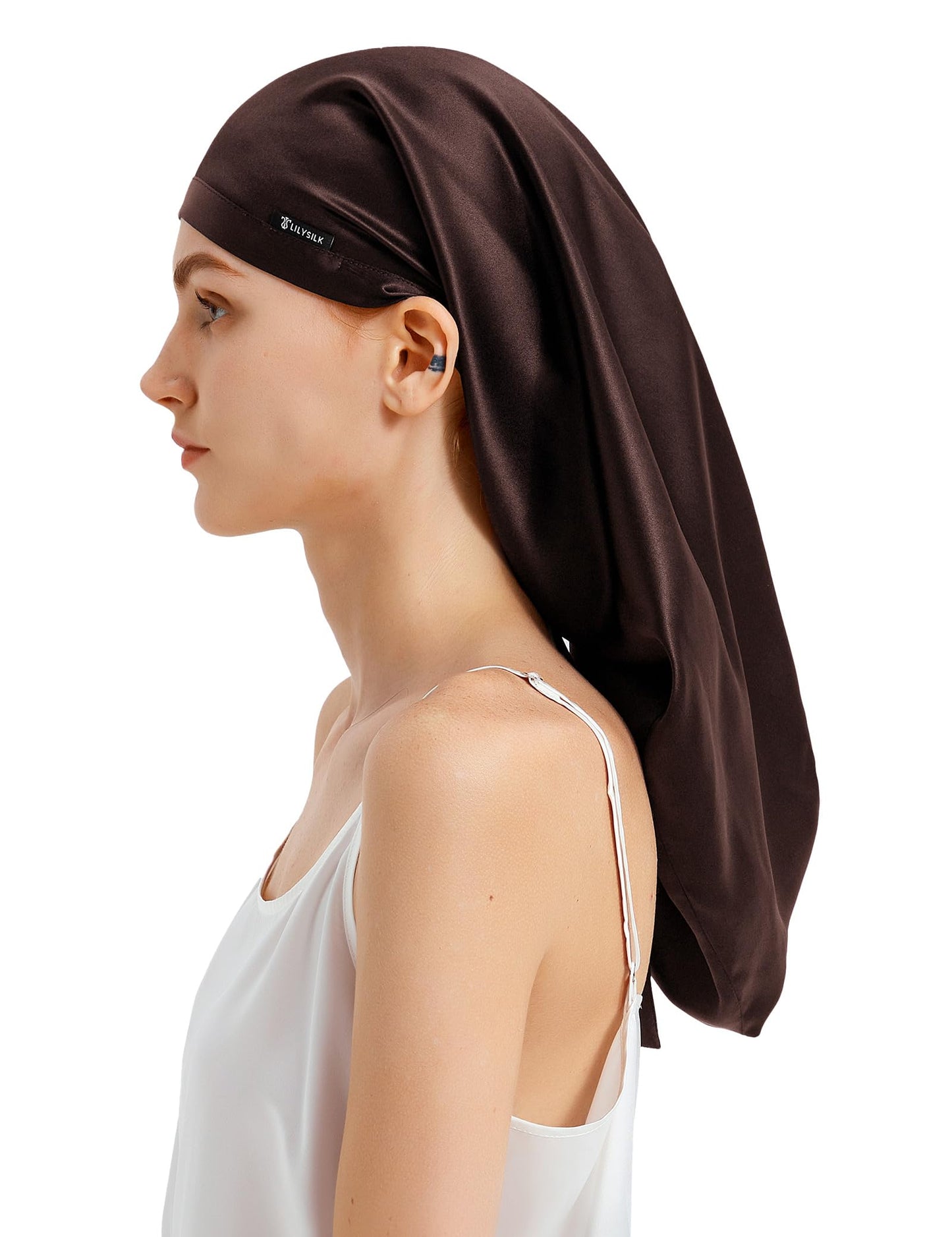 LilySilk 100% Silk Bonnet Mulberry 19 Momme Silk Sleep Cap Long for Curly Hair Night Cap for Sleeping, Silk Hair Wrap for Women Dark Brown Beauty and Personal Care LilySilk