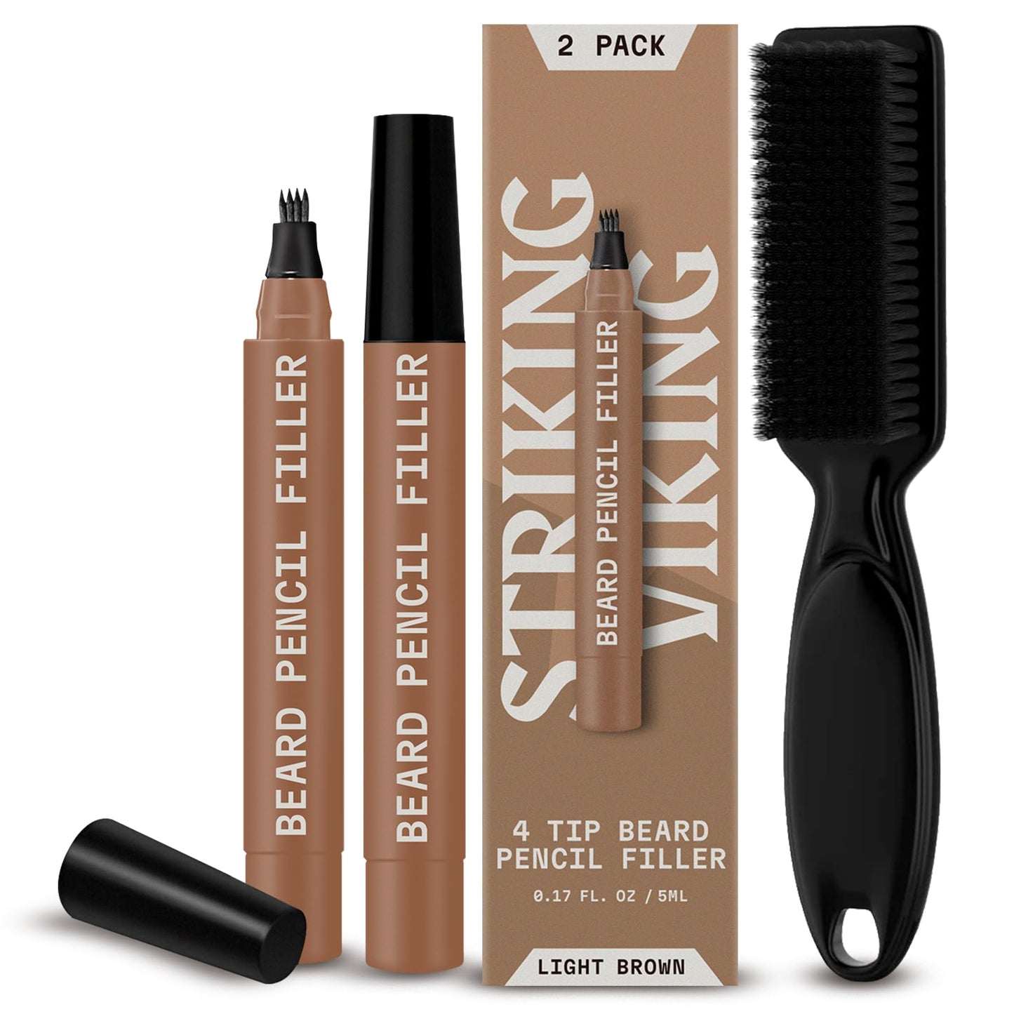 Striking Viking Beard Pencil Filler for Men - Light Brown, 2 Pack - Temporary Beard Dye - Waterproof Sweatproof Long Wear Beard Filler Pen Beauty & Personal Care Striking Viking