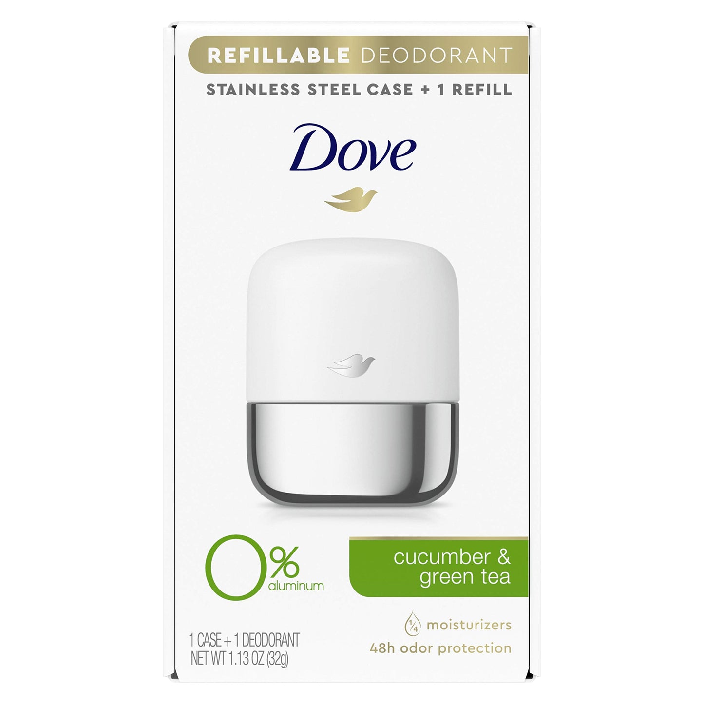 Dove Refillable Deodorant Starter Kit 0% Aluminum Cucumber & Green Tea Aluminum Free Deodorant 1.13 oz Beauty and Personal Care Dove