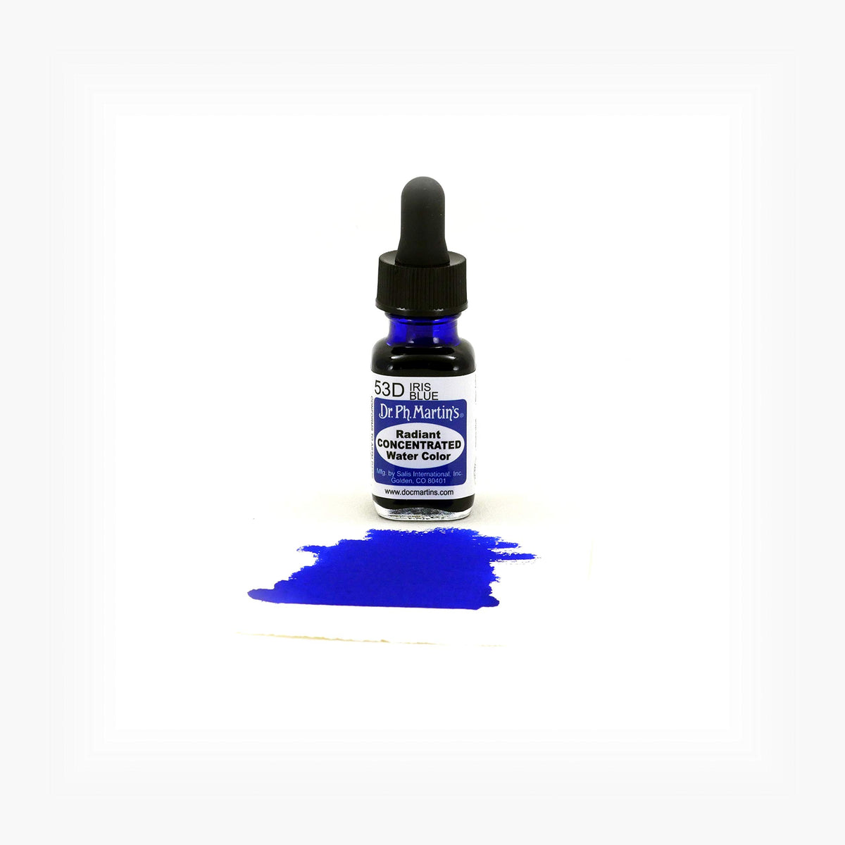 Dr. Ph. Martin's Radiant Concentrated Water Color (53D) Watercolor Bottle, 0.5 oz, Iris Blue, 1 Bottle