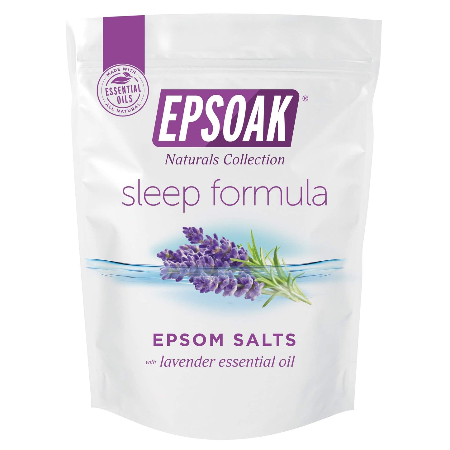 Epsoak Epsom Salt 2 lb. USP Magnesium Sulfate with Lavender Scent Resealable Epsom Salt Bag, Made in The USA, Cruelty-Free Certified Beauty and Personal Care Epsoak