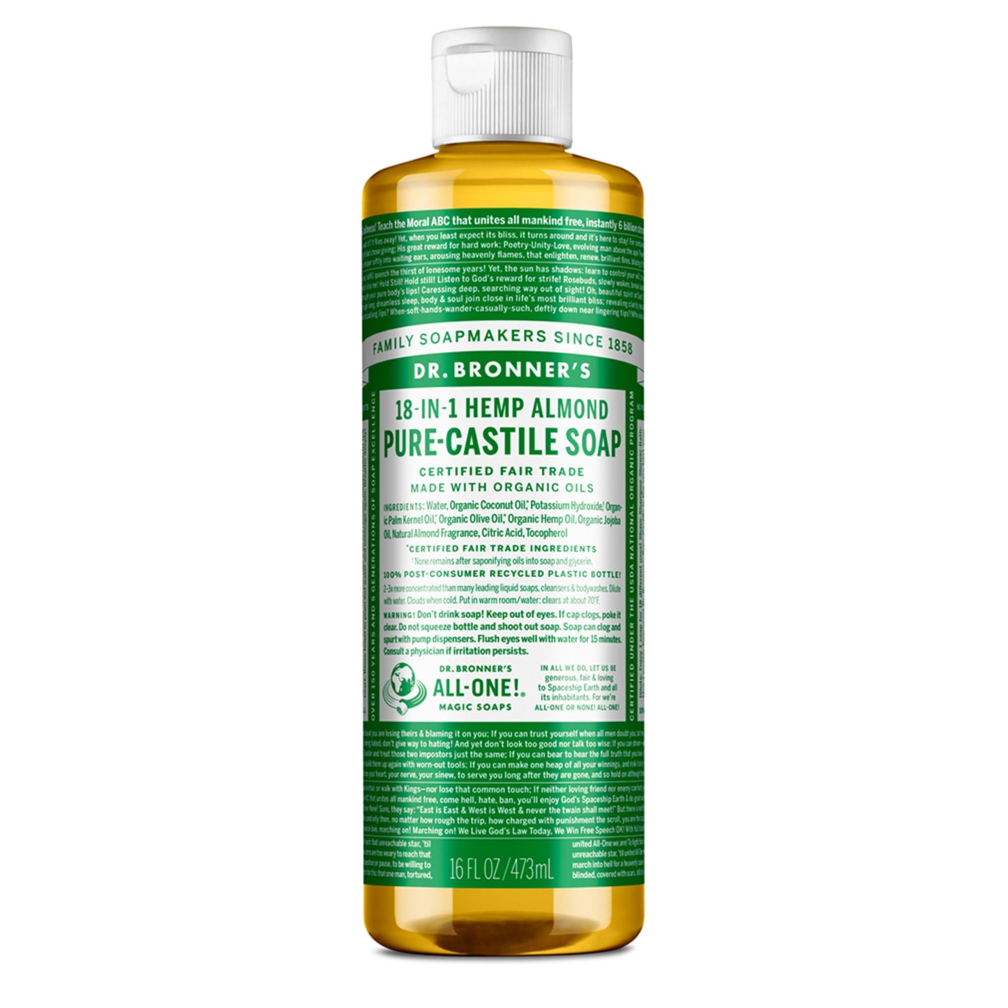 Dr. Bronner's Pure-Castile Magic Soap Liquid (Almond, 16 Ounce) - Made with Regenerative Organic Certified Oils, 18-in-1 Uses: Face, Body, Hair Beauty & Personal Care Dr. Bronner's