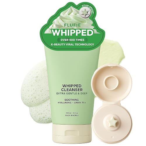 Flufie Whipped Facial Cleanser with Hyaluronic Acid & Green Tea - Deep Hydration & Gentle Pore Care - Dermatologist Tested, Anti-Aging, Korean Skin Beauty & Personal Care Flufie