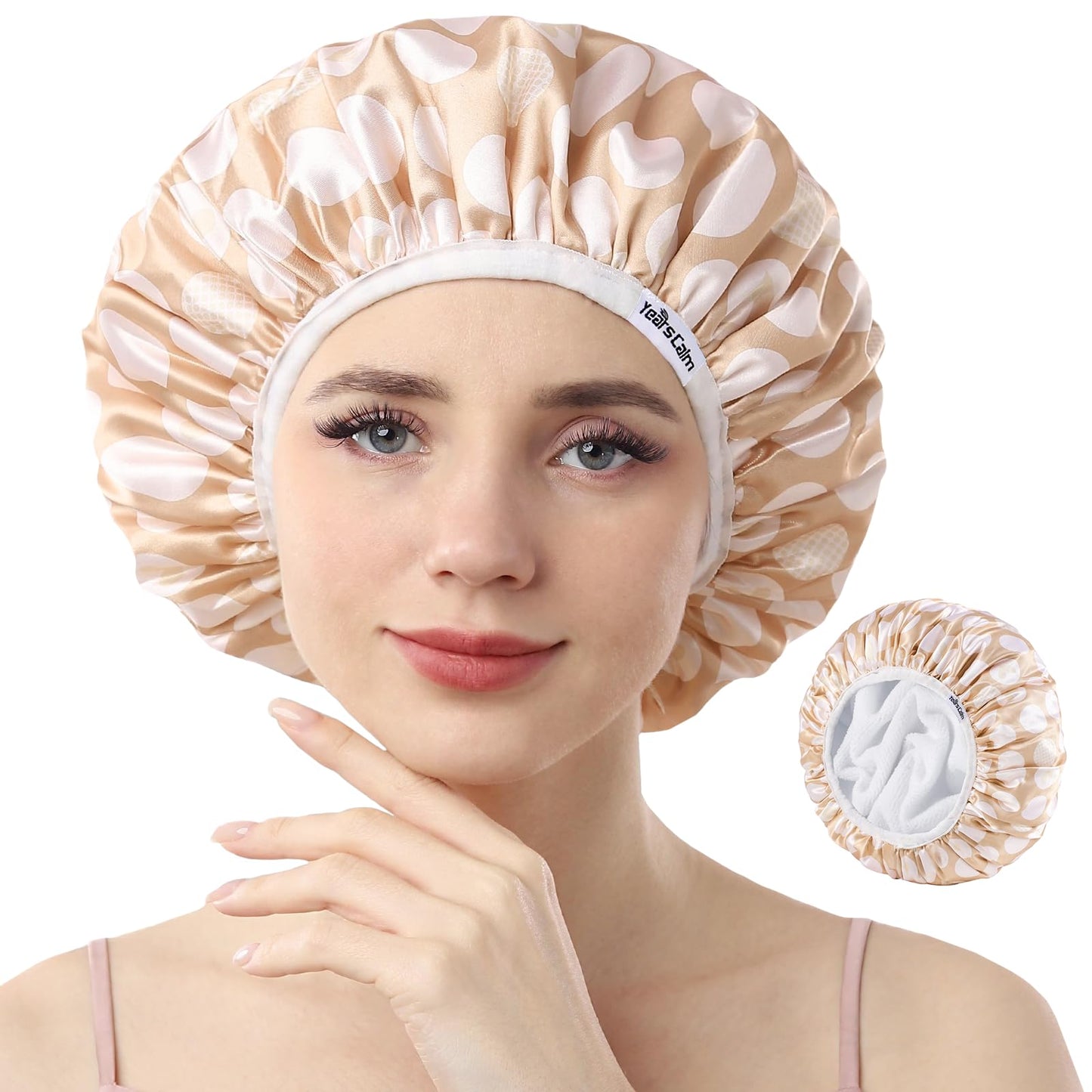 Years calm Terry Lined Shower Cap, Triple Layer Heart Motifs,Waterproof Reusable Elastic,Hair Shower Cap for Women,Terry Cloth Shower Caps Beauty and Personal Care Years calm