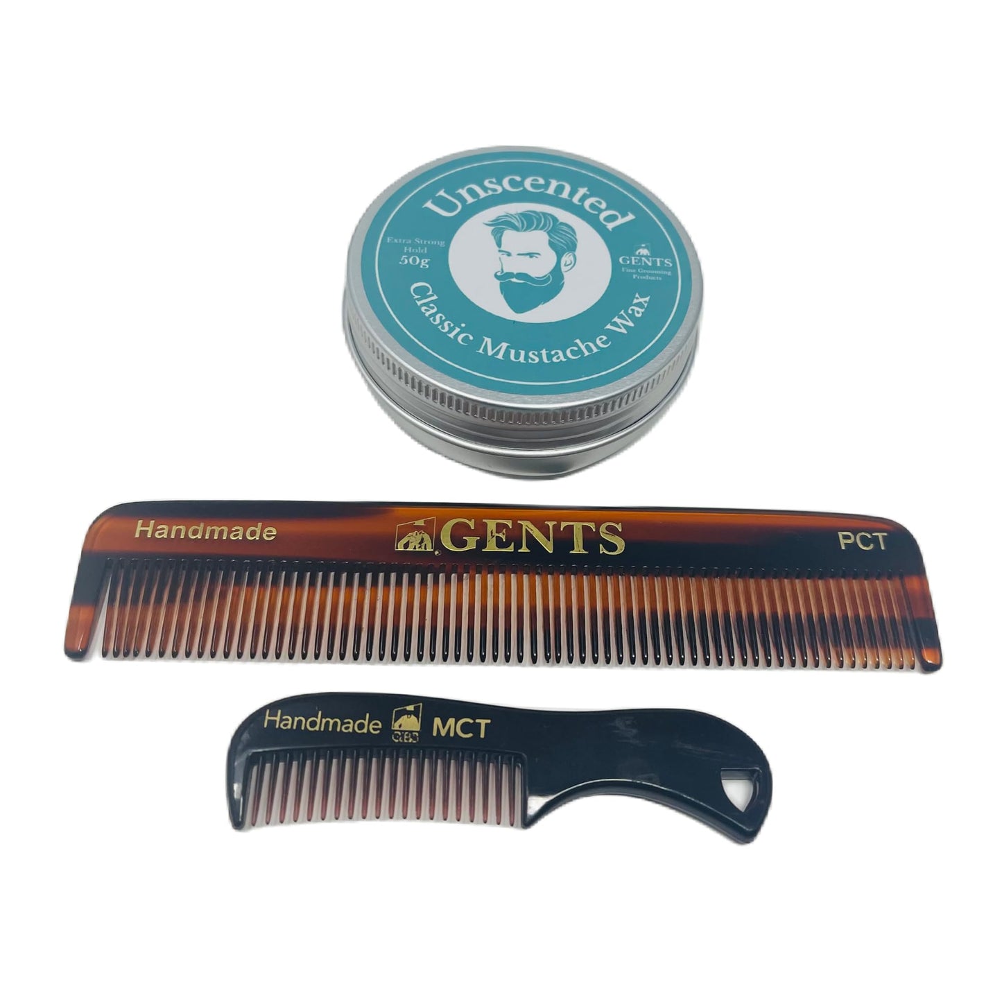 G.B.S GENTS Unscented Mustache Wax Grooming Kit - Extra Strong Hold Wax Tin, 5” Tortoise Shell Cellulose Acetate Comb & Mini Mustache Beard Pocket Beauty and Personal Care G.B.S