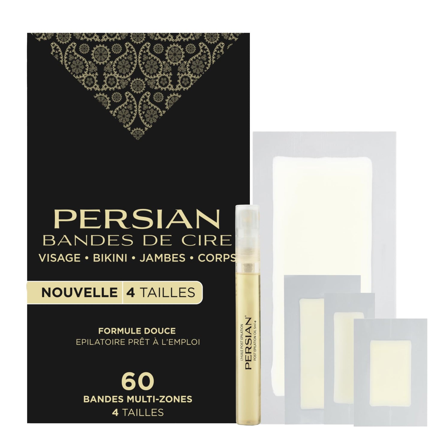 Persian Multi-Zone Wax Strips - Pre-Lined for Face, Legs, Body, Bikini & Underarms - Hair Removal Waxing Kit with Aftercare Oil - Easy, Ready-to-Use Beauty and Personal Care Persian