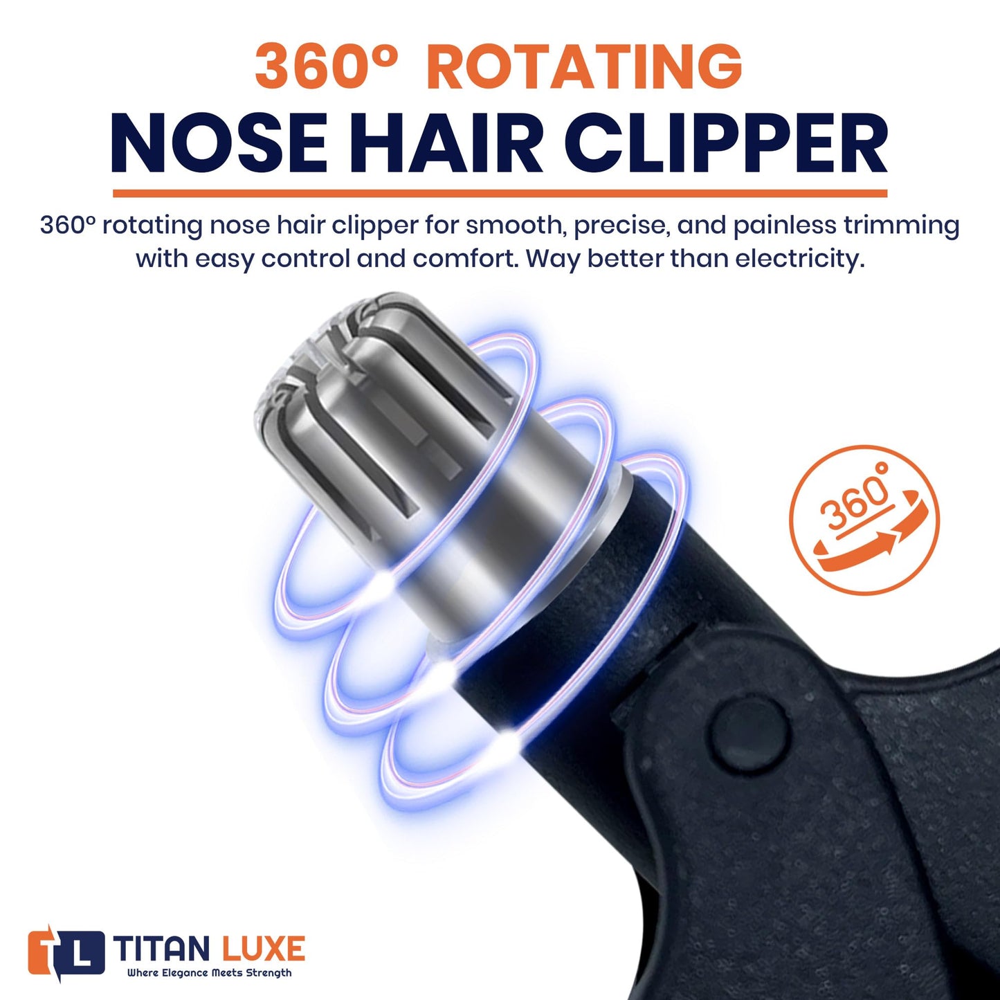 Titan Luxe Stainless Steel Hair Trimmer for Men and Women - Manual Nose and Ear Hair Trimmer - Nose Clippers, 360° Rotating Hair Trimmers - Washable Beauty and Personal Care Titan Luxe