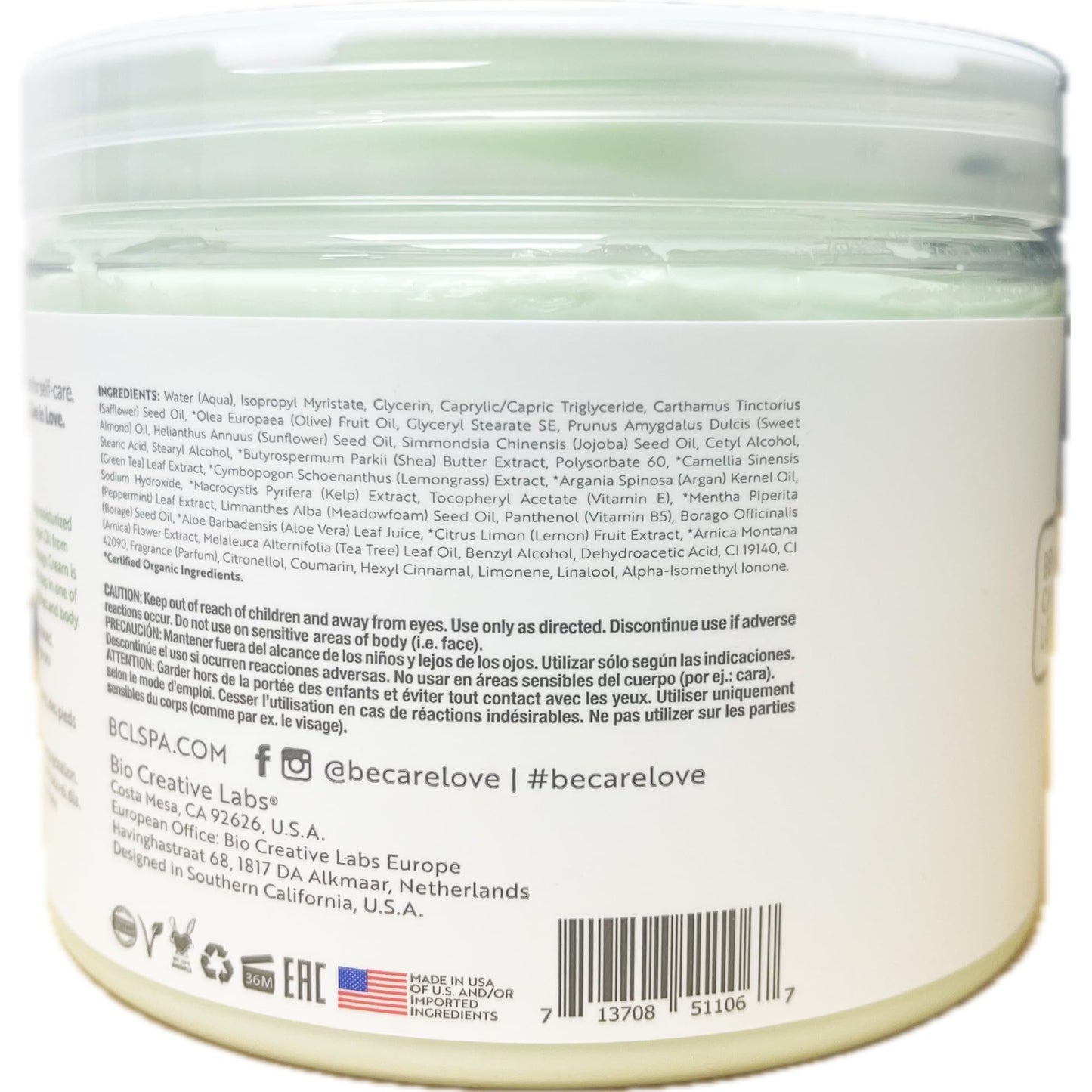 BCL SPA Massage Cream organic Lemongrass + Green Tea body lotion with shea butter, aloe vera, peppermint, argan and jojoba oils body cream to soothe Beauty & Personal Care BCL SPA