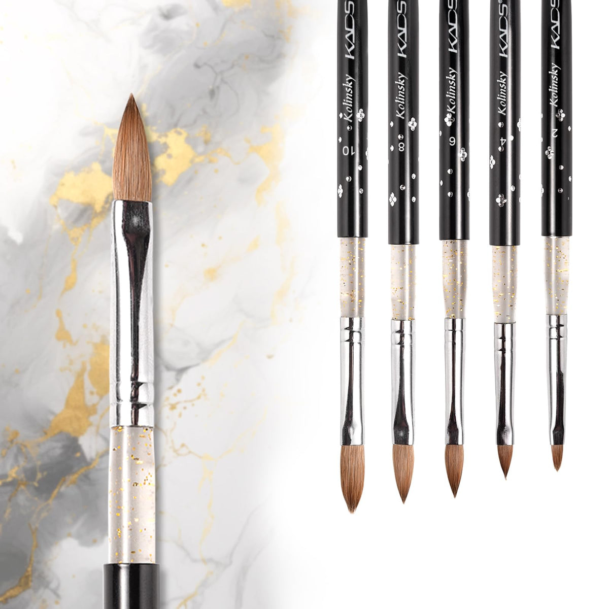KADS 5Pcs Kolinsky Sable Acrylic Brushes Set Size 2 4 6 8 10