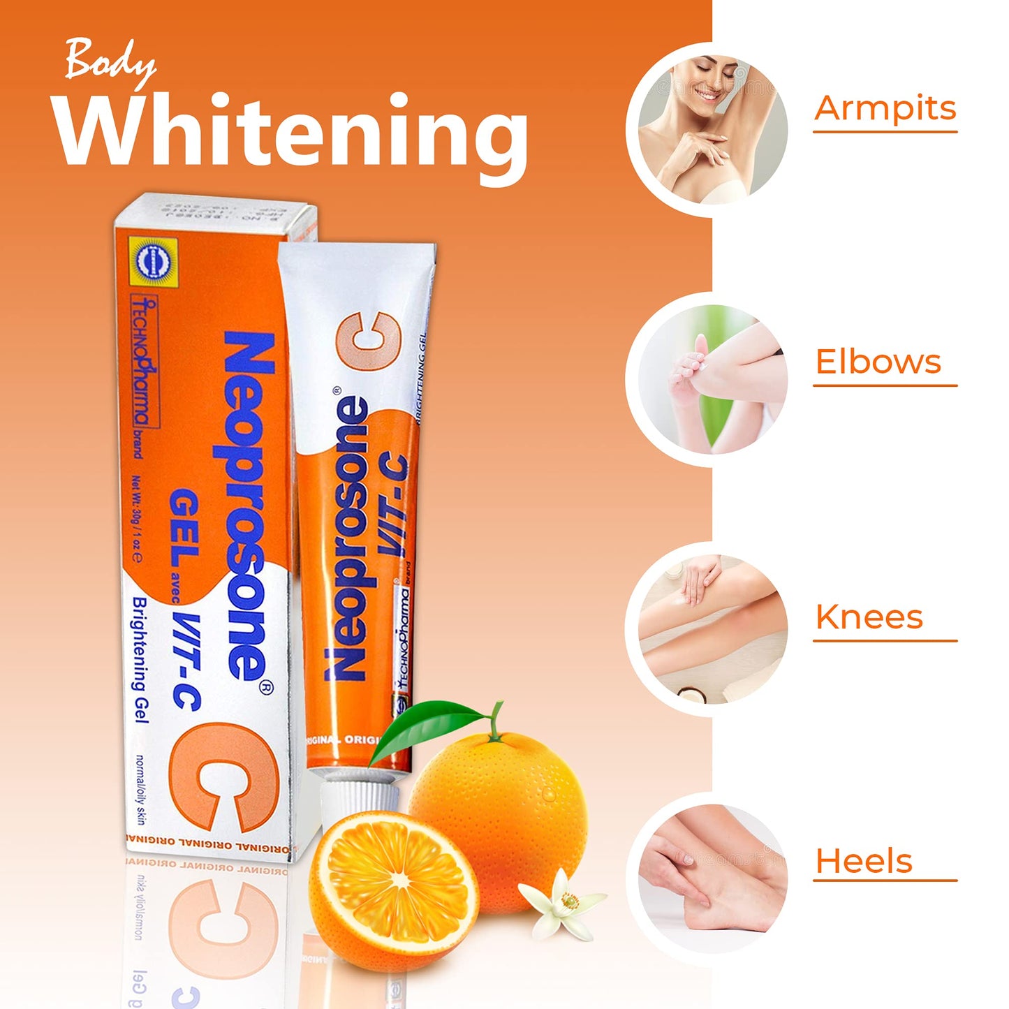 Neoprosone, Vitamin C Gel - 1 Fl oz / 30 ml - Brightening Gel Cream for Neck, Face, Body, Armpit, Hands - For Women and Men, with Alpha Arbutin Beauty & Personal Care Neoprosone
