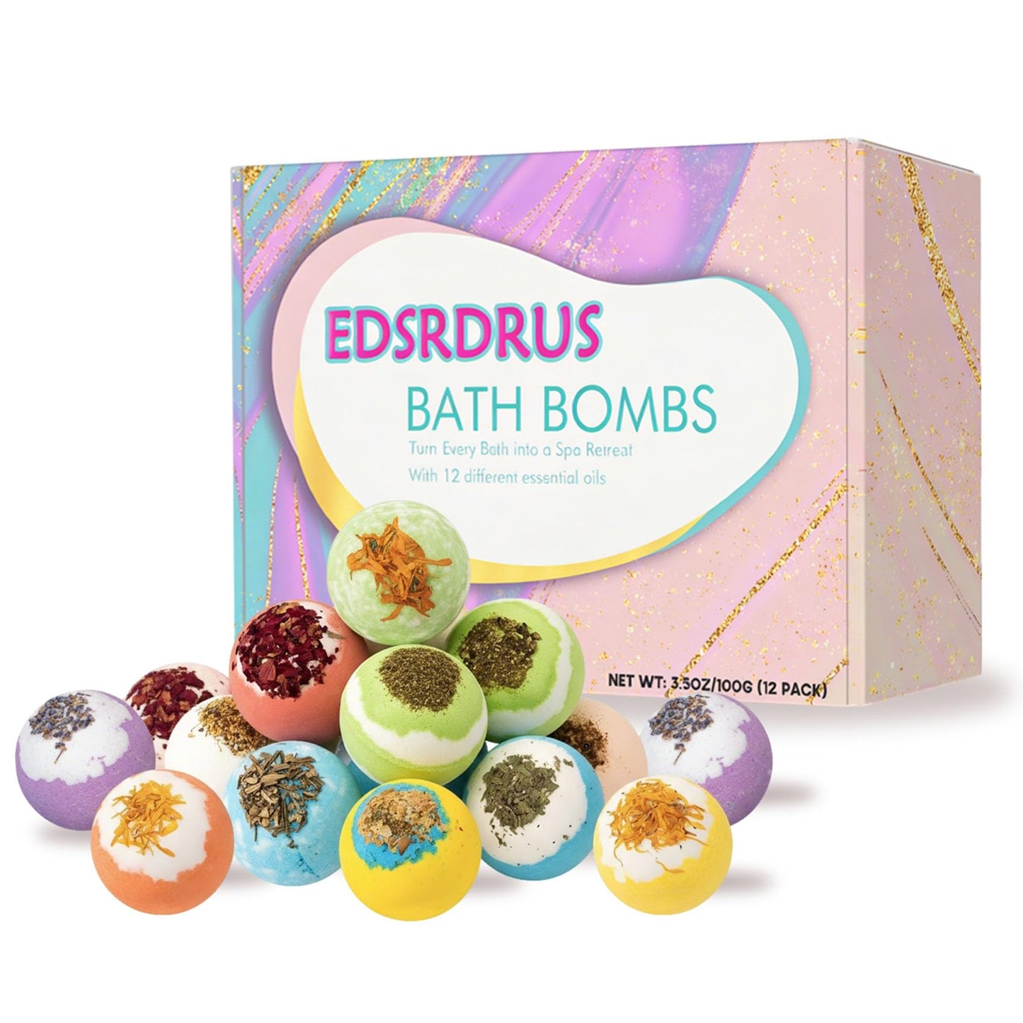 12 Floral Bath Bombs Gift Set with Real Dried Flowers, Natural Essential Oils & Shea Butter, Skin-Softening Bubble Bath Fizzies, Relaxing Spa Gifts Beauty and Personal Care EDSRDRUS