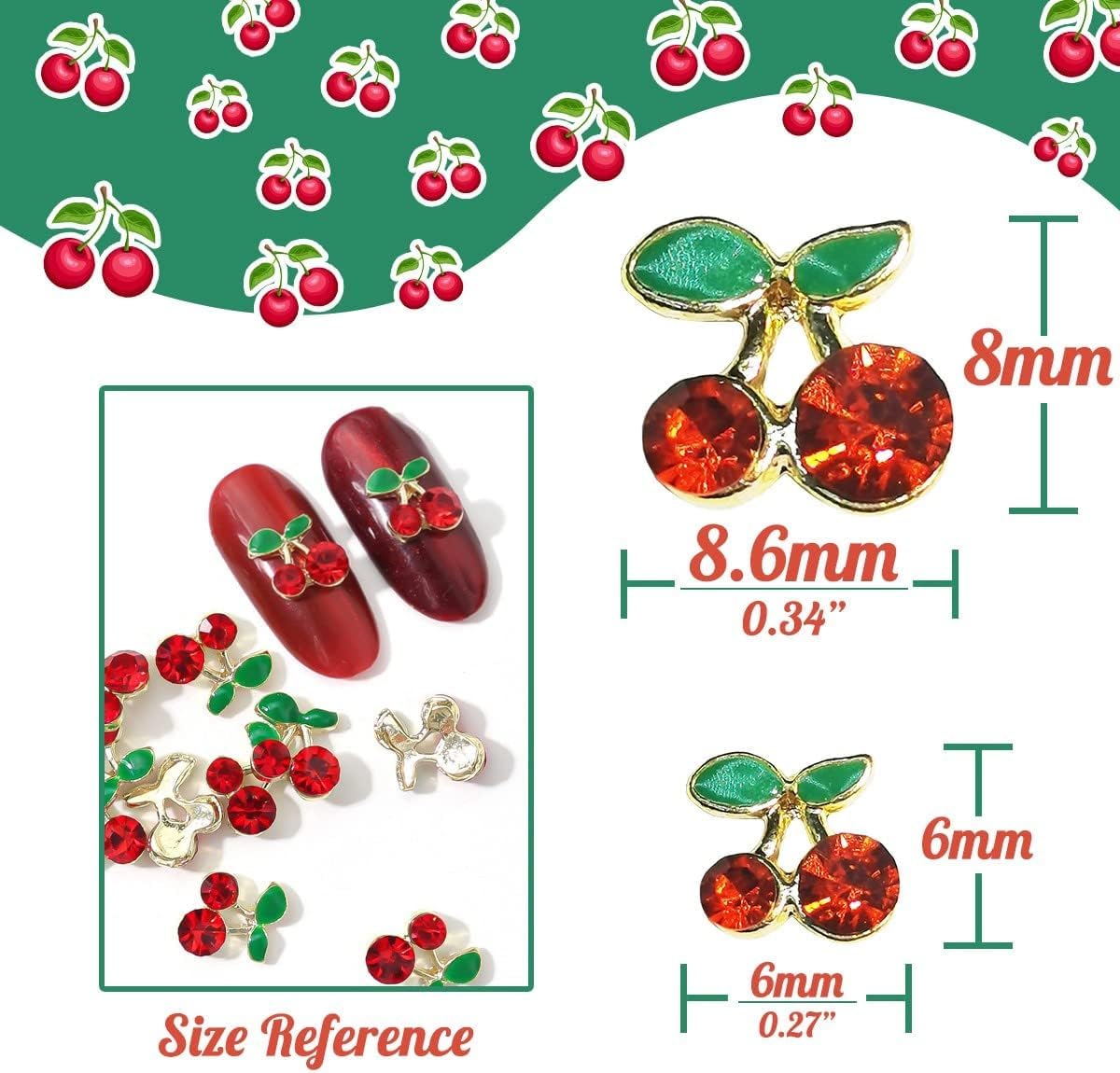 qiipii 42 Pcs 3D Cherry Nail Charms Heart Planet Star Lips Valentines Day Charms for Nails Kawaii Nail Rhinestones Gems Studs Cute Shiny Diamonds