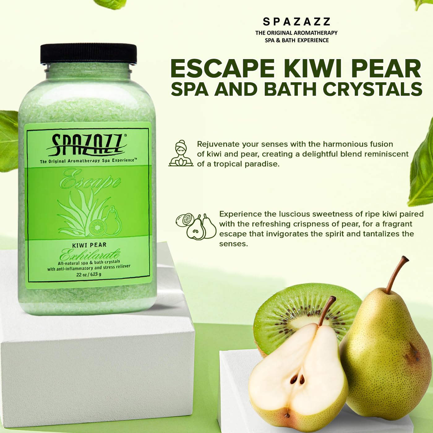 Spazzaz Hot Tub & Spa Bath Salt Aromatherapy Crystals. 22 oz Kiwi Pear Crystals and Bath Salts - Oil-Free & Safe for All Spas Beauty and Personal Care Spazazz