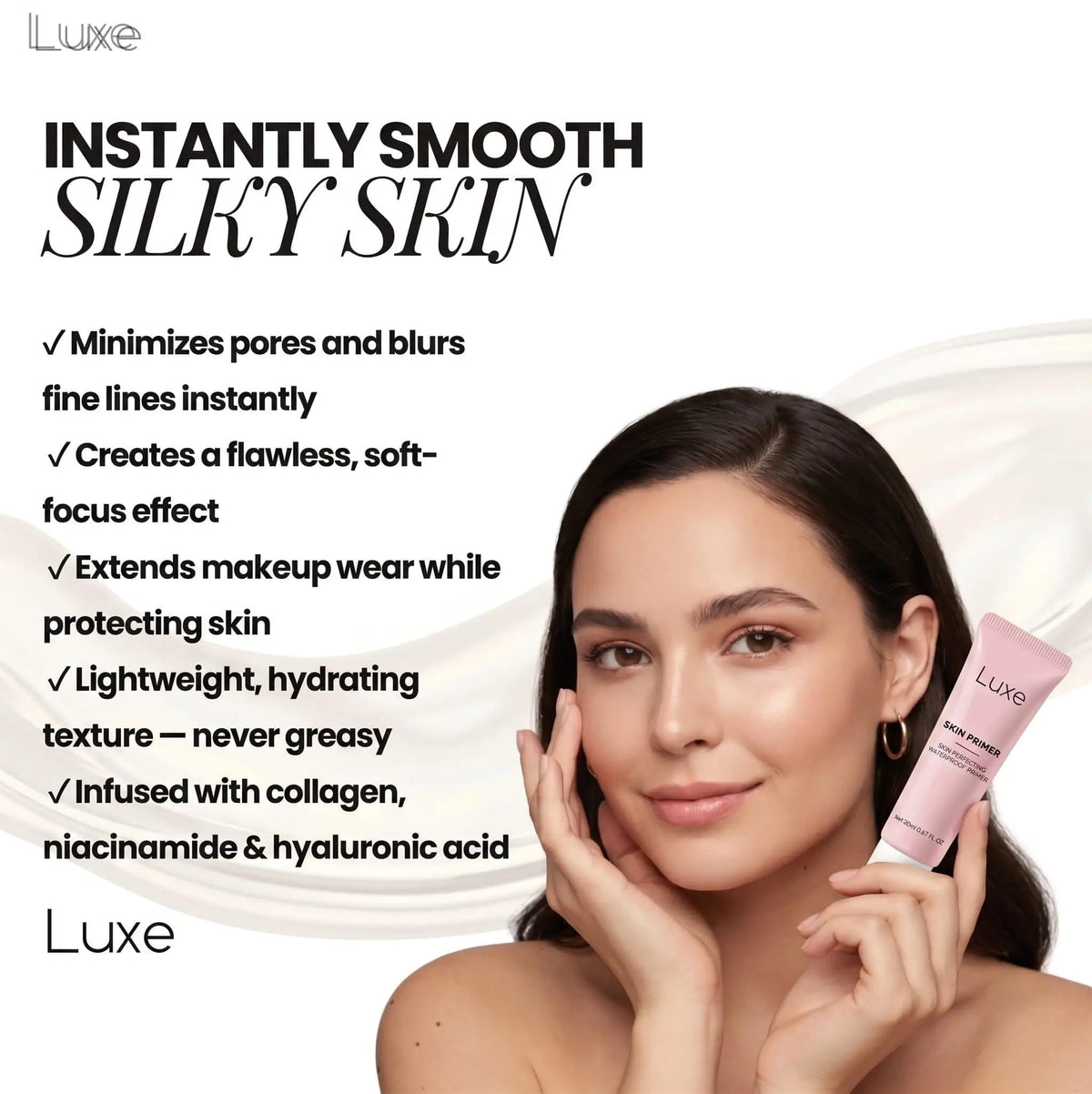 Luxe Pore Minimizer Face Primer - Instant Blur & Grip for Long-Lasting Makeup - Hydrating Matte Base with Niacinamide & Hyaluronic Acid - Oil Control