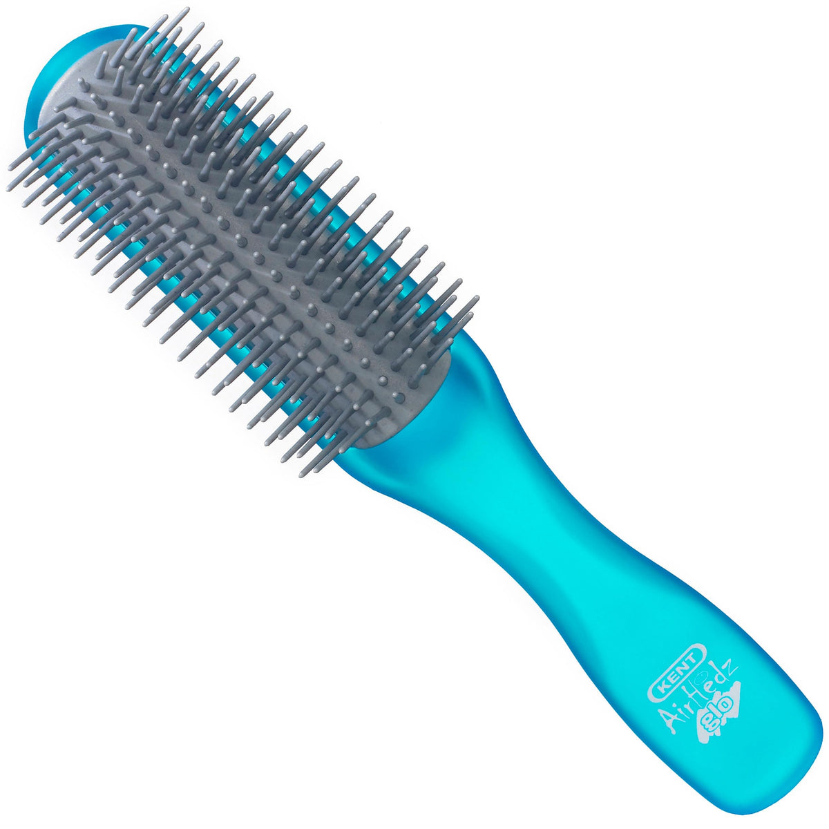 Kent AHGLO01 Airhedz Glo Blue Half Round Narrow Detangling Hair Brush - 9 Row Ionic Anti Static Non Scratch Long Nylon Bristle Great for Detangling