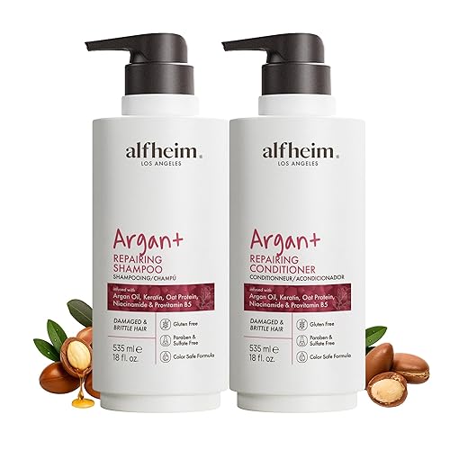 ALFHEIM Argan+ Repairing Shampoo & Conditioner Set for Dry, Damaged & Frizzy Hair with Argan Oil, Keratin, Oat Protein - Deep Repair, Moisture & Shine Beauty & Personal Care ALFHEIM
