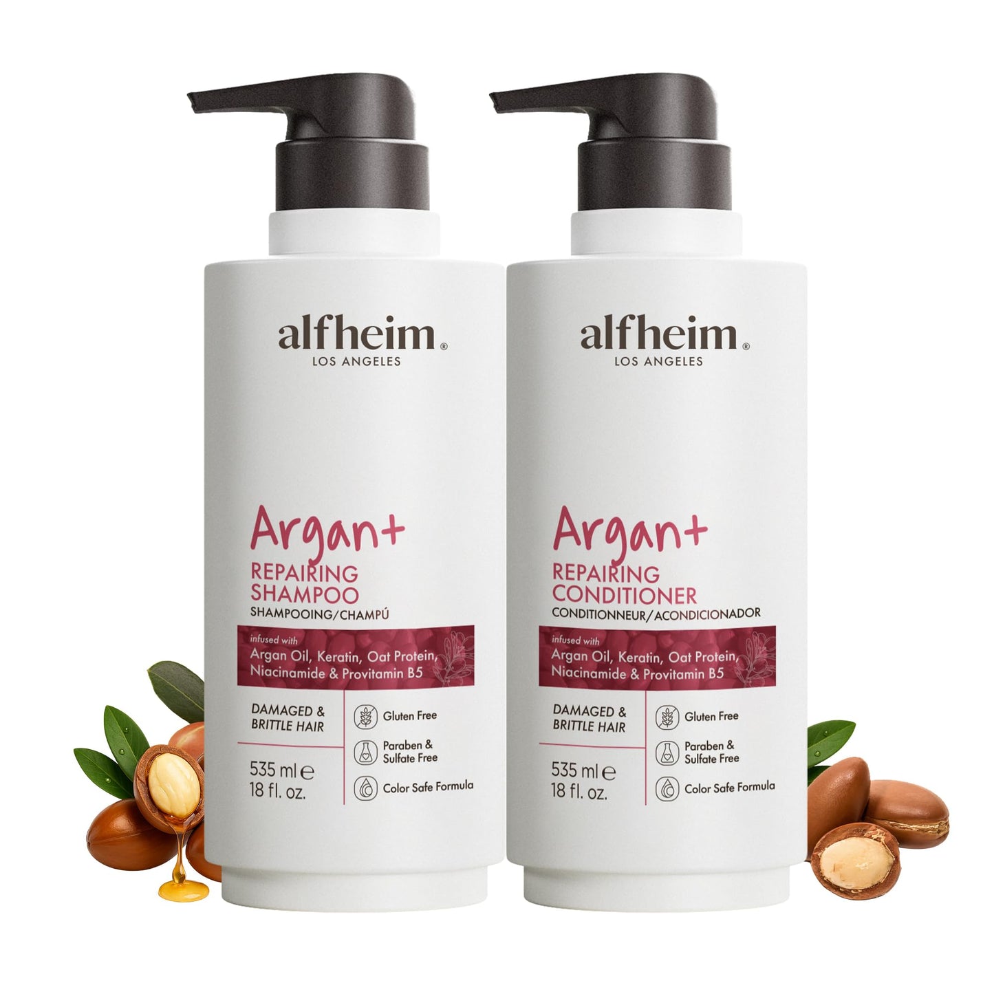 ALFHEIM Argan+ Repairing Shampoo & Conditioner Set for Dry, Damaged & Frizzy Hair with Argan Oil, Keratin, Oat Protein - Deep Repair, Moisture & Shine Beauty & Personal Care ALFHEIM