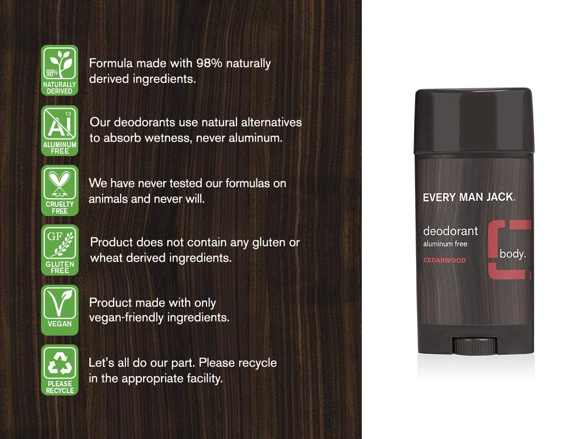 Every Man Jack Mens Cedarwood Deodorant - Stay Fresh Safely with Aluminum Free Mens Deodorant - Odor Crushing, Long Lasting, Plant-Based, and No Beauty and Personal Care Every Man Jack
