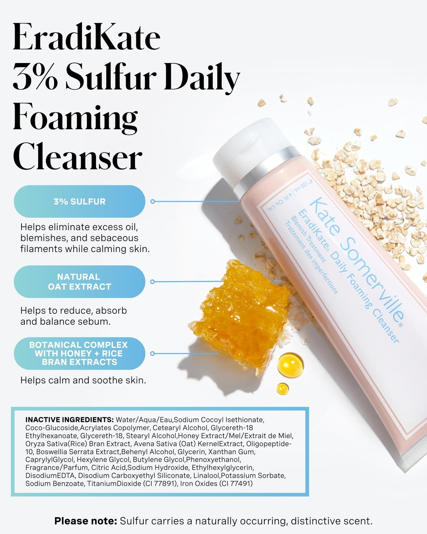 Kate Somerville EradiKate 3% Sulfur Daily Foaming Cleanser Acne Treatment - Clinically Formulated Medicated Face Wash Balances Skin & Cleans Pores, 4 Beauty and Personal Care Kate Somerville