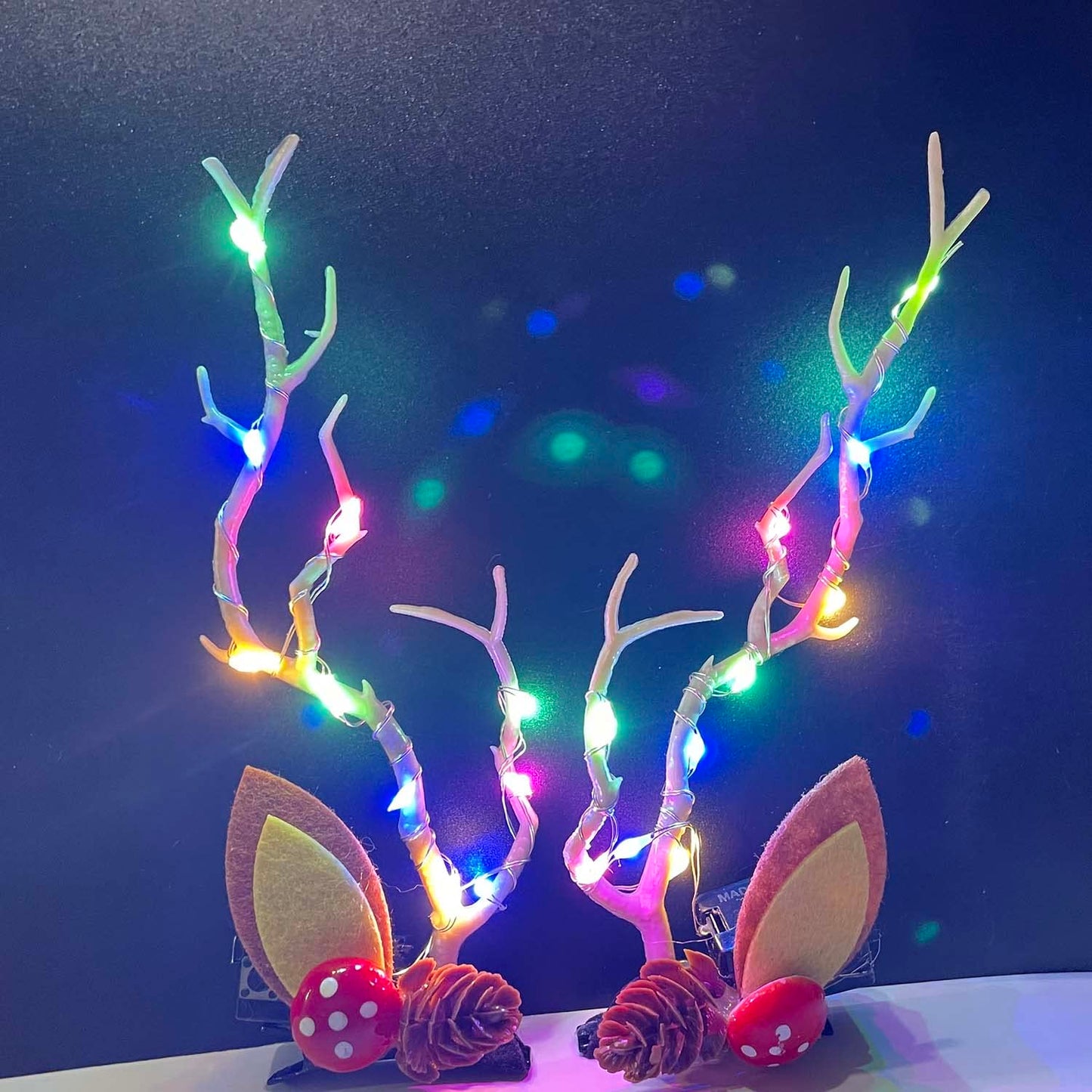 Woent LED Christmas Glowing Hairpin Light up Elk Antlers Feathers Headdress Simulation Tree Branch Hair Clips (Colorful Light 1) Beauty & Personal Care Woent