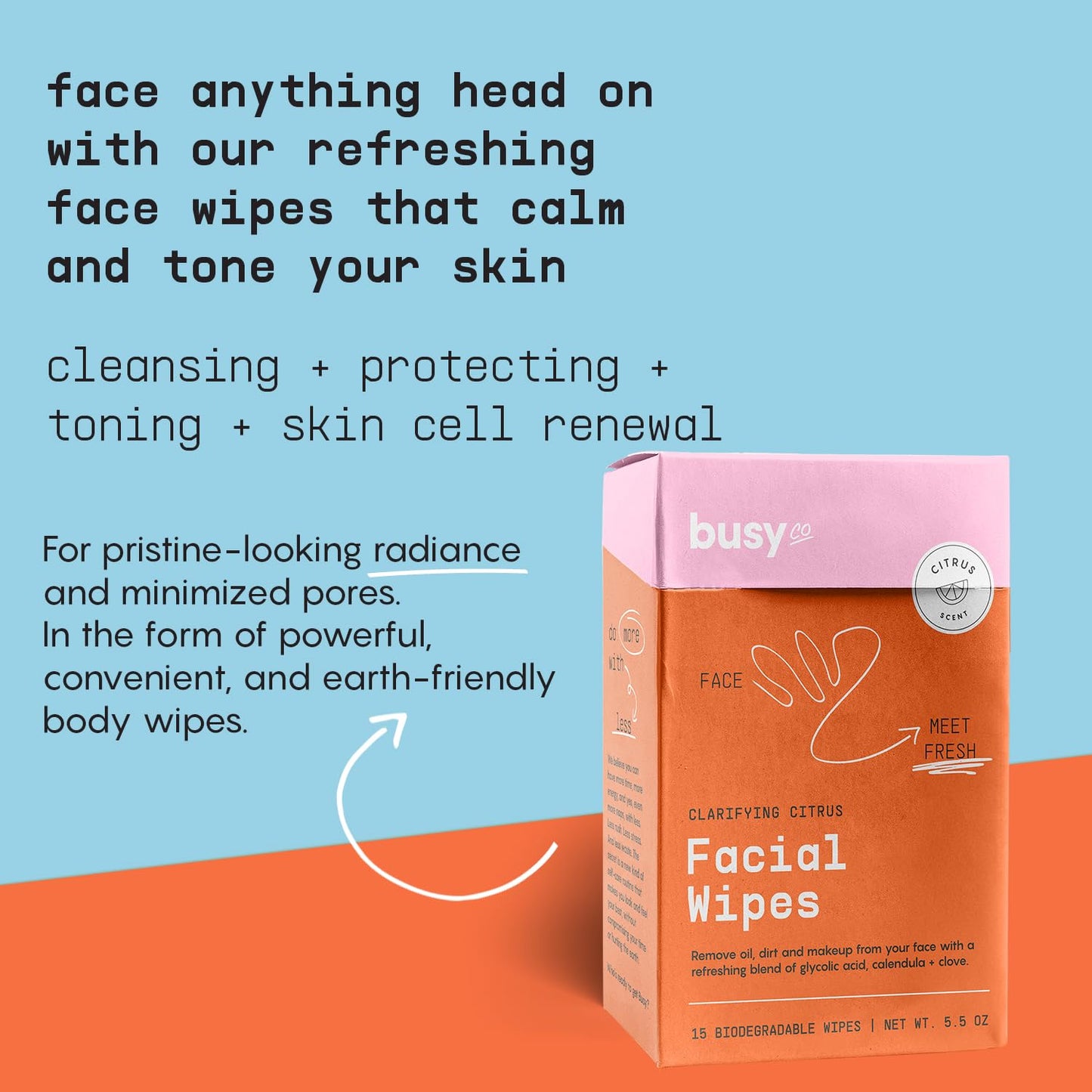 Refresh Face Wipes - Individual Cleaning Facial Wipe Singles- Moist Towelettes Individually Wrapped - After Workout & Travel - Fresh Citrus - AHA/BHA Beauty & Personal Care BUSYCO