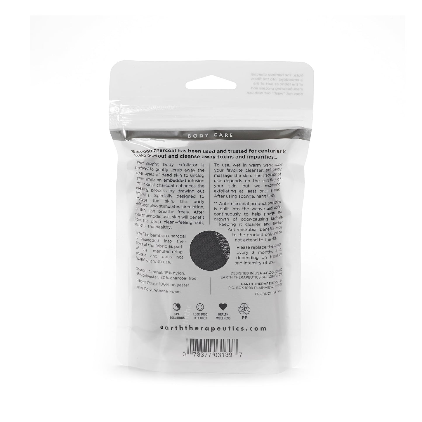 Earth Therapeutics Charcoal Exfoliating Sponge - Rectangular Beauty and Personal Care Earth Therapeutics