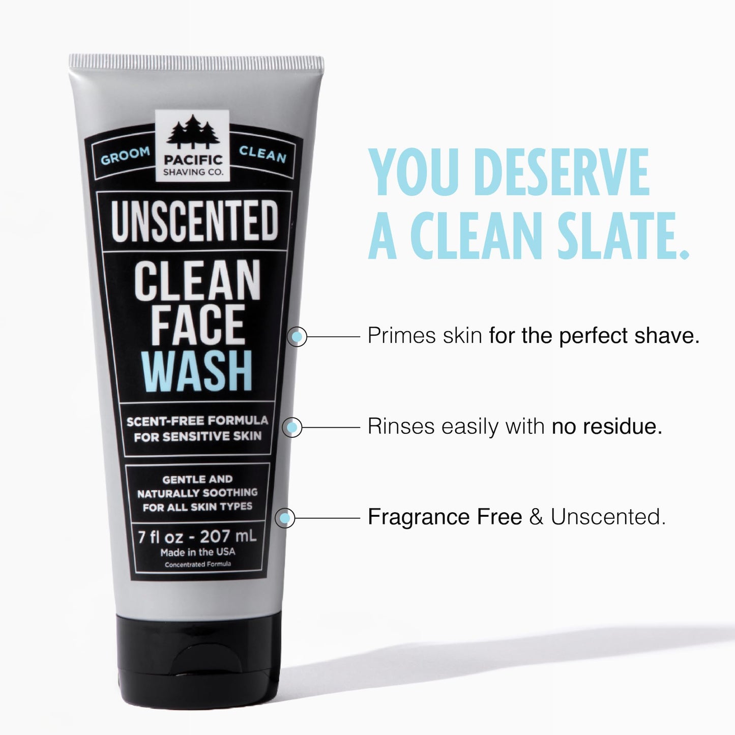Pacific Shaving Company Clean Facial Wash - Unscented Gentle Face Cleanser with Sea Salt & Aloe Vera - Hydrating Men's Face Wash for Sensitive Skin (7 Beauty & Personal Care Pacific Shaving Company