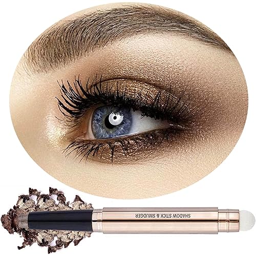 Daeuwiutr 2 in 1 Cocoa Brown Eyeshadow Sticks and Sponge Makeup Brush Silky Cream Glitter Eyeshadow Pencil Crayon Long Lasting Waterproof Eye shadow Beauty & Personal Care Daeuwiutr