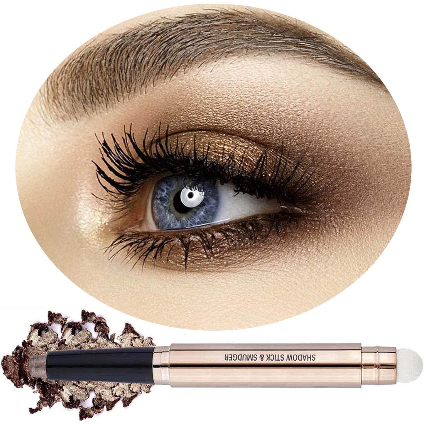 Daeuwiutr 2 in 1 Cocoa Brown Eyeshadow Sticks and Sponge Makeup Brush Silky Cream Glitter Eyeshadow Pencil Crayon Long Lasting Waterproof Eye shadow Beauty & Personal Care Daeuwiutr