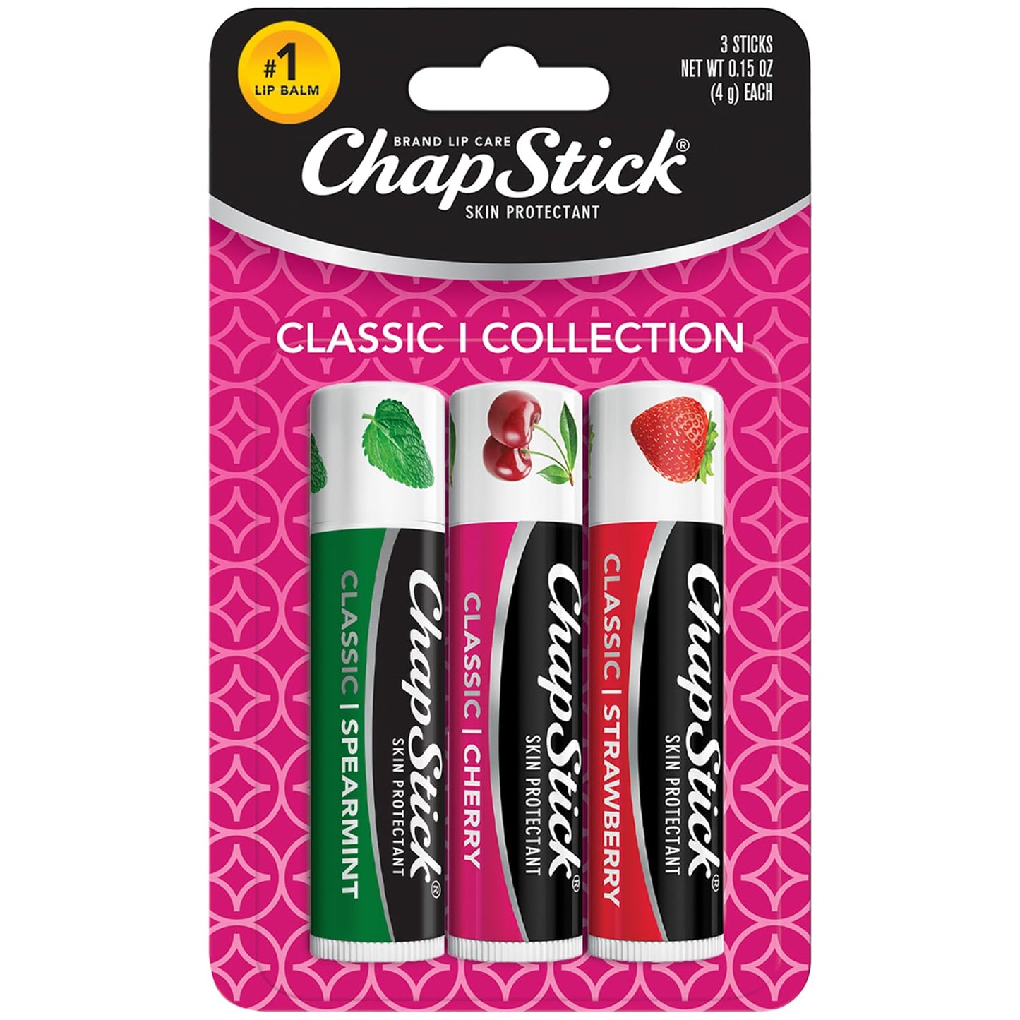 ChapStick Lip Care Set, Classic Collection 3-Pack - Spearmint, Cherry, and Strawberry Lip Balm, 0.15 Oz Ea Beauty & Personal Care ChapStick