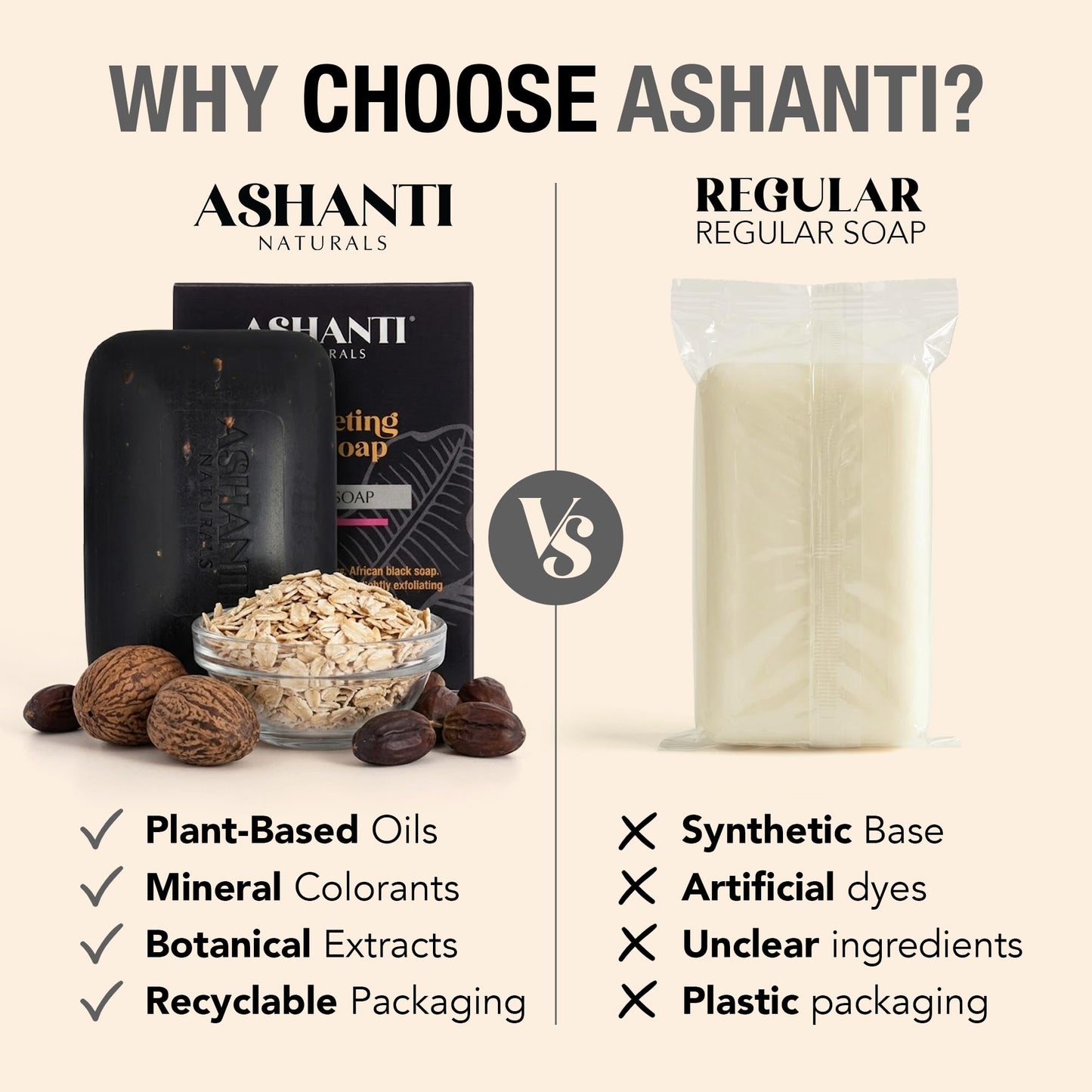 Ashanti Naturals Black Soap Bar | Exfoliating Natural Soap with Shea Butter, Jojoba Oil & Oatmeal for Women & Men - 5 oz Beauty & Personal Care Ashanti Naturals