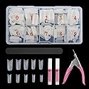Abodhu Acrylic Natural Nail Tips Kit 500 Pcs French Tip Nails Set Square Half Cover False Nails with Glue, Files, Clipper, Storage Case, Nail Art Beauty & Personal Care Abodhu