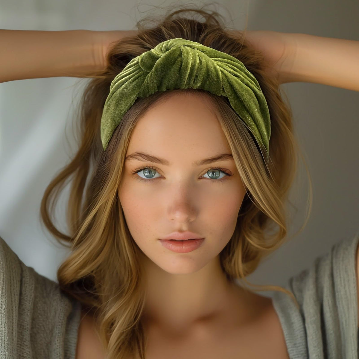 allydrew Wide Knotted Velvet Headbands, Top Knot Velvet Headbands for Women, Apple Green