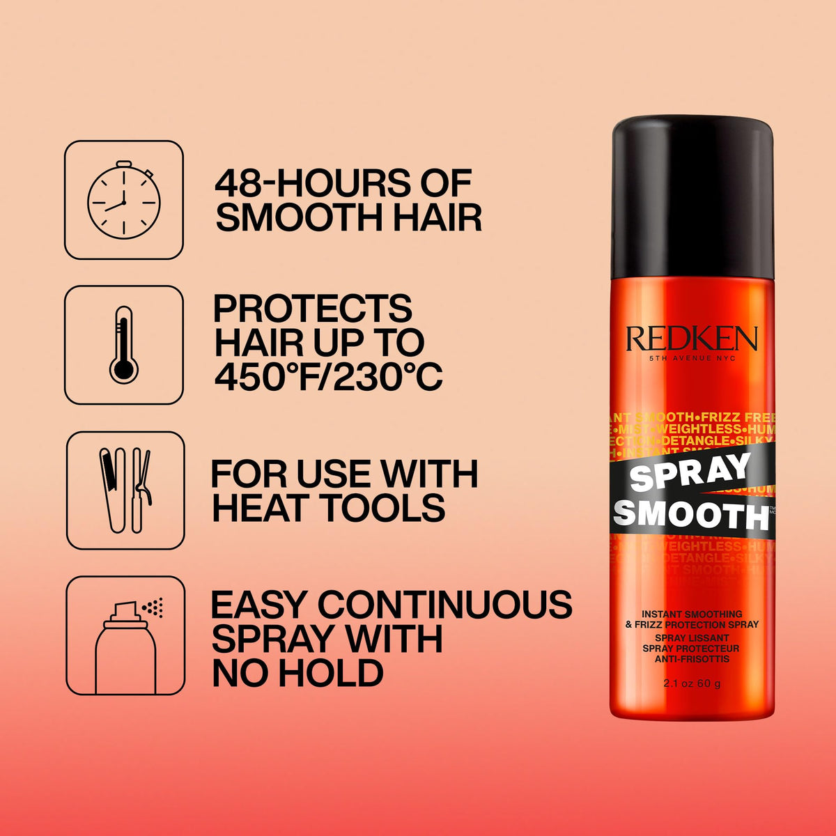 Redken Spray Smooth Anti Frizz Spray - Heat Protection, 2 Oz