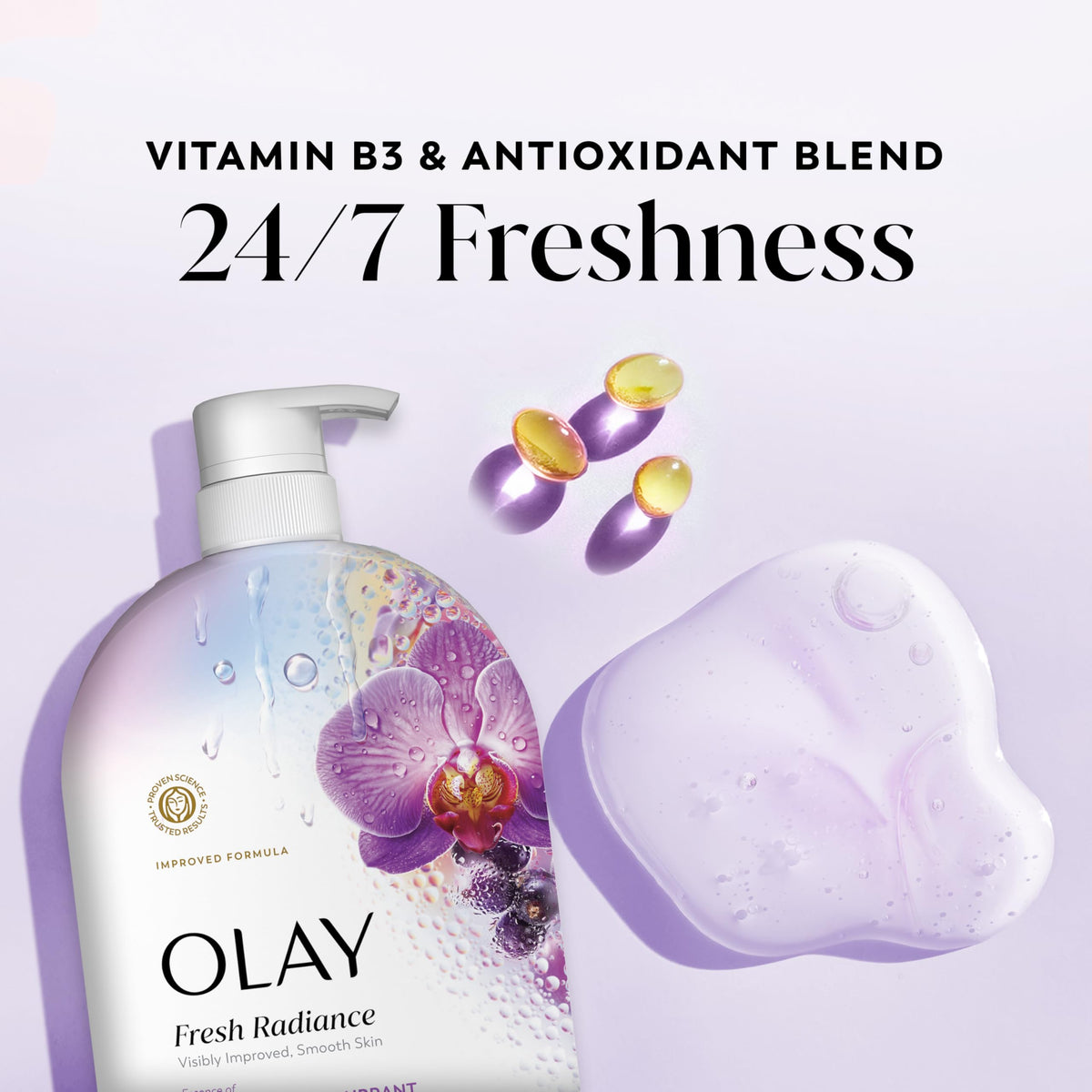 Olay Body Wash for Women, Fresh Radiance, 24/7 Skin-Loving Freshness, Visibly Radiant, Plant Based Cleansers, Vitamin B3 & Antioxidant Blend, For All Beauty & Personal Care Olay