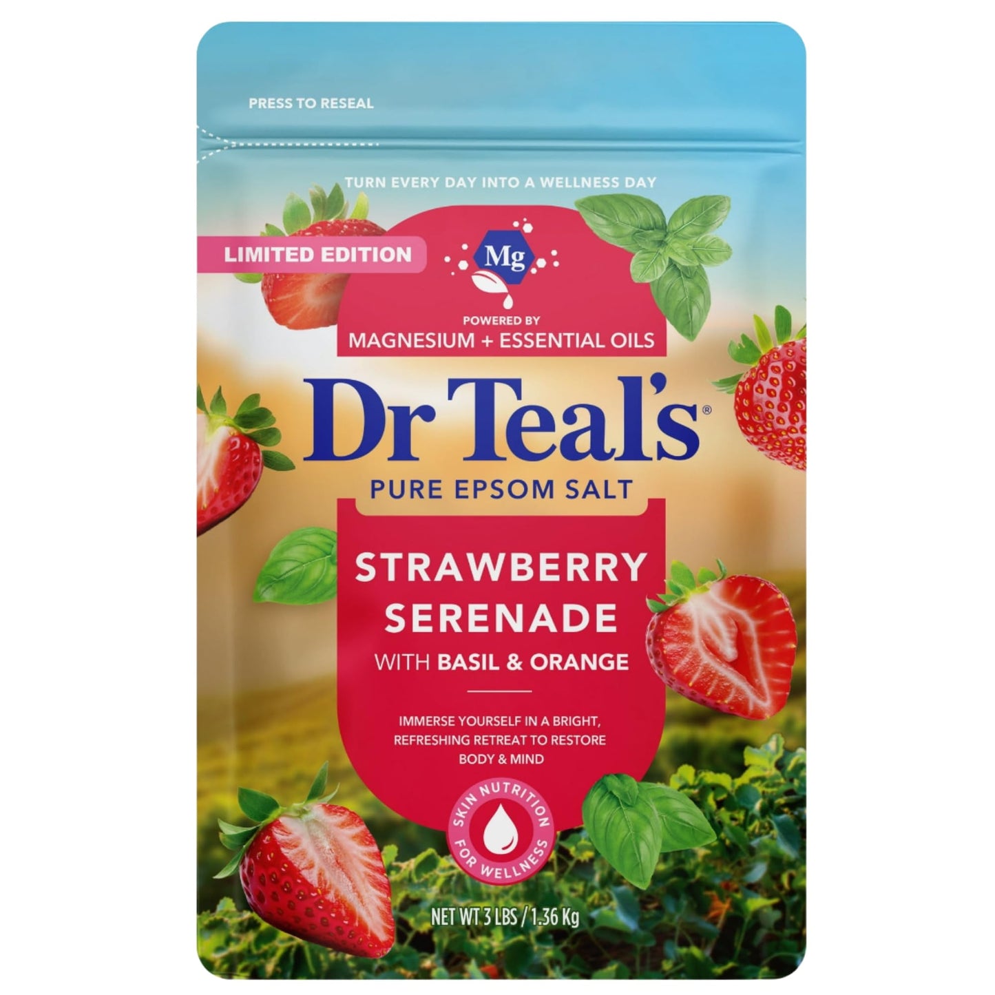 Dr Teal's Limited Edition Strawberry Serenade Pure Epsom Salt and Foaming Bath Set with Basil & Orange Beauty and Personal Care Dr Teal's